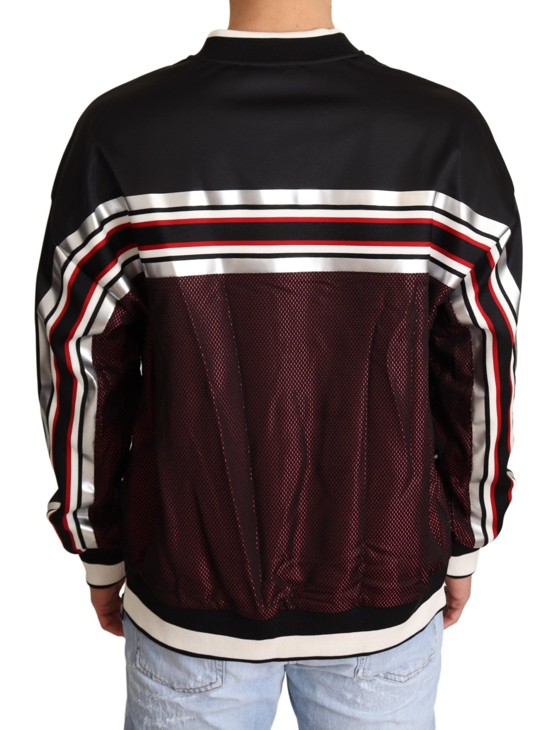 Dolce & Gabbana Black Red Mesh Sport Pullover Crewneck Sweater | Regal Royce