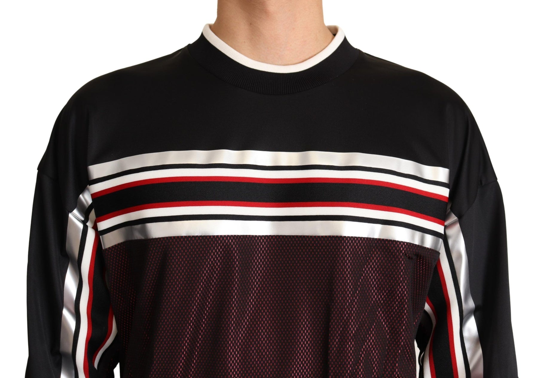 Dolce & Gabbana Black Red Mesh Sport Pullover Crewneck Sweater | Regal Royce