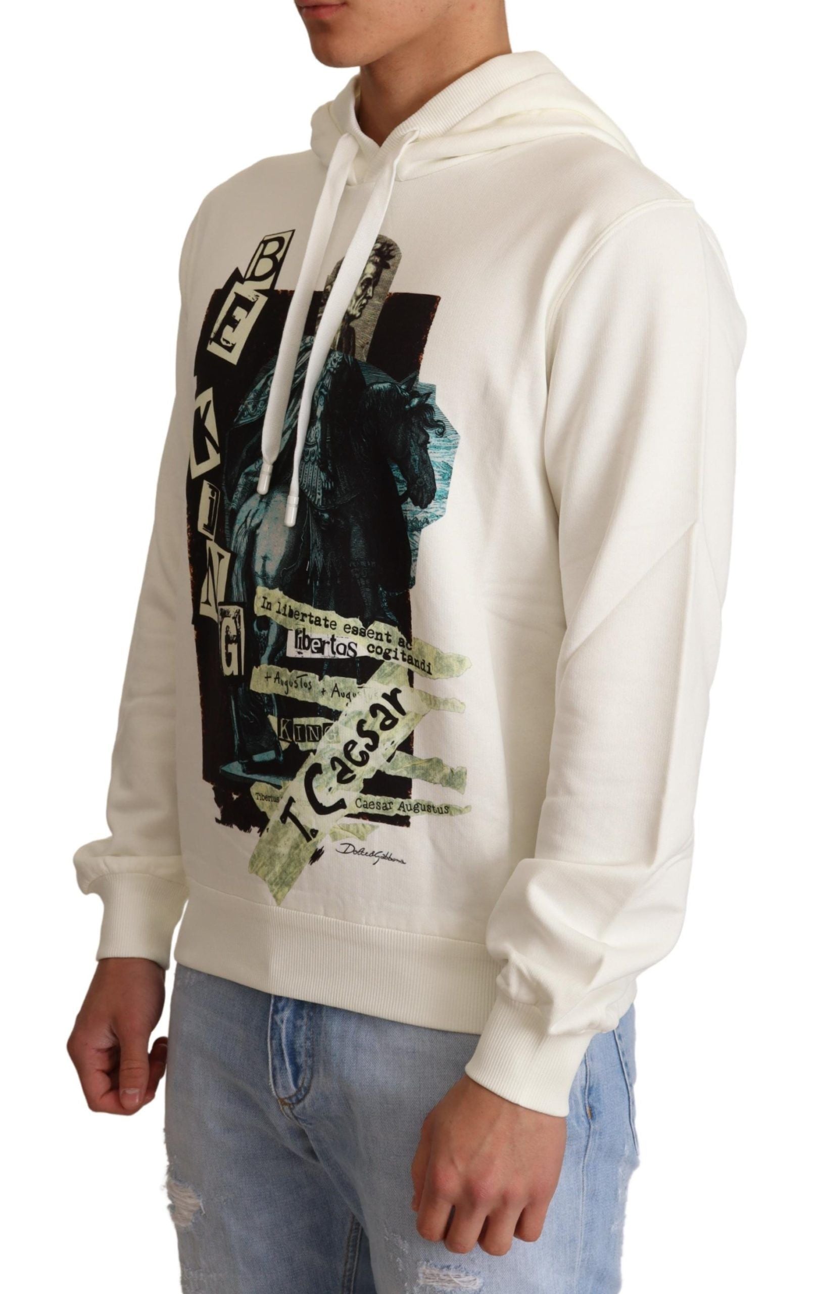 Dolce & Gabbana White King Ceasar Cotton Hooded Sweater | Regal Royce