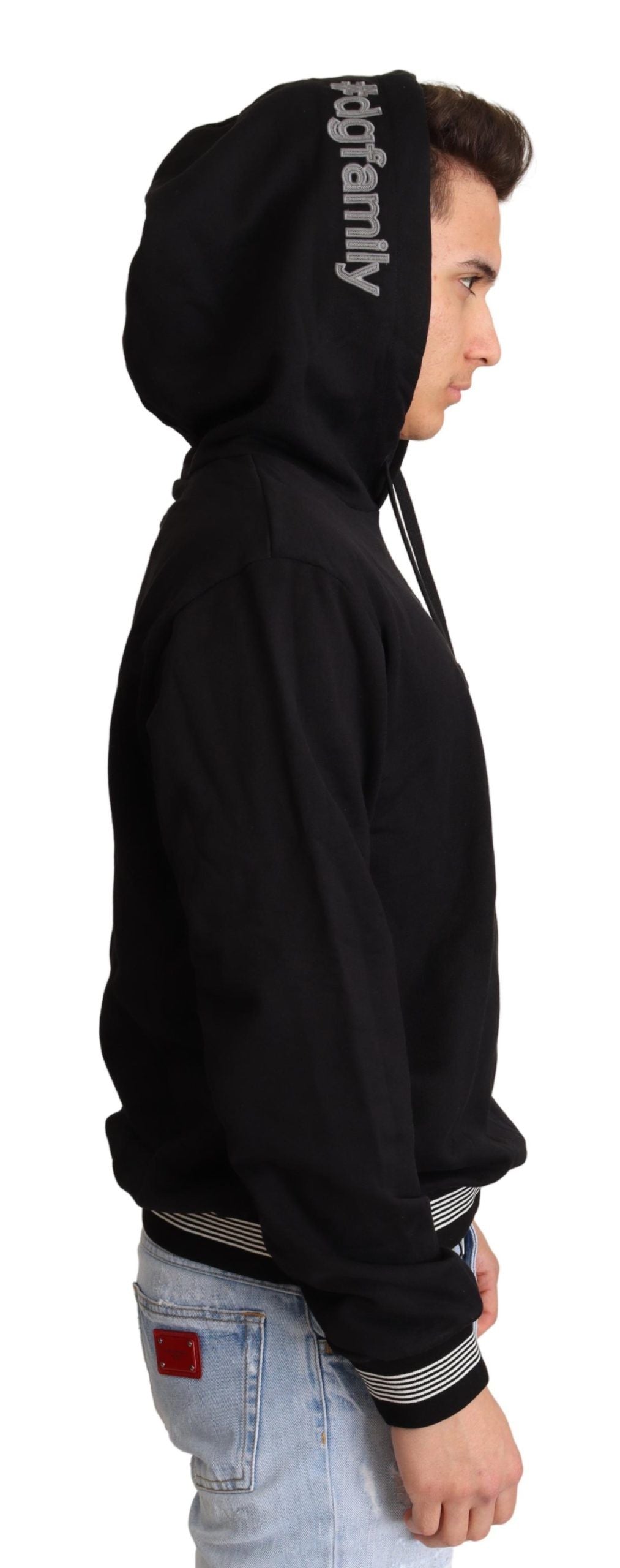Dolce & Gabbana Black Cotton Hooded #dgfamily Sweater | Regal Royce