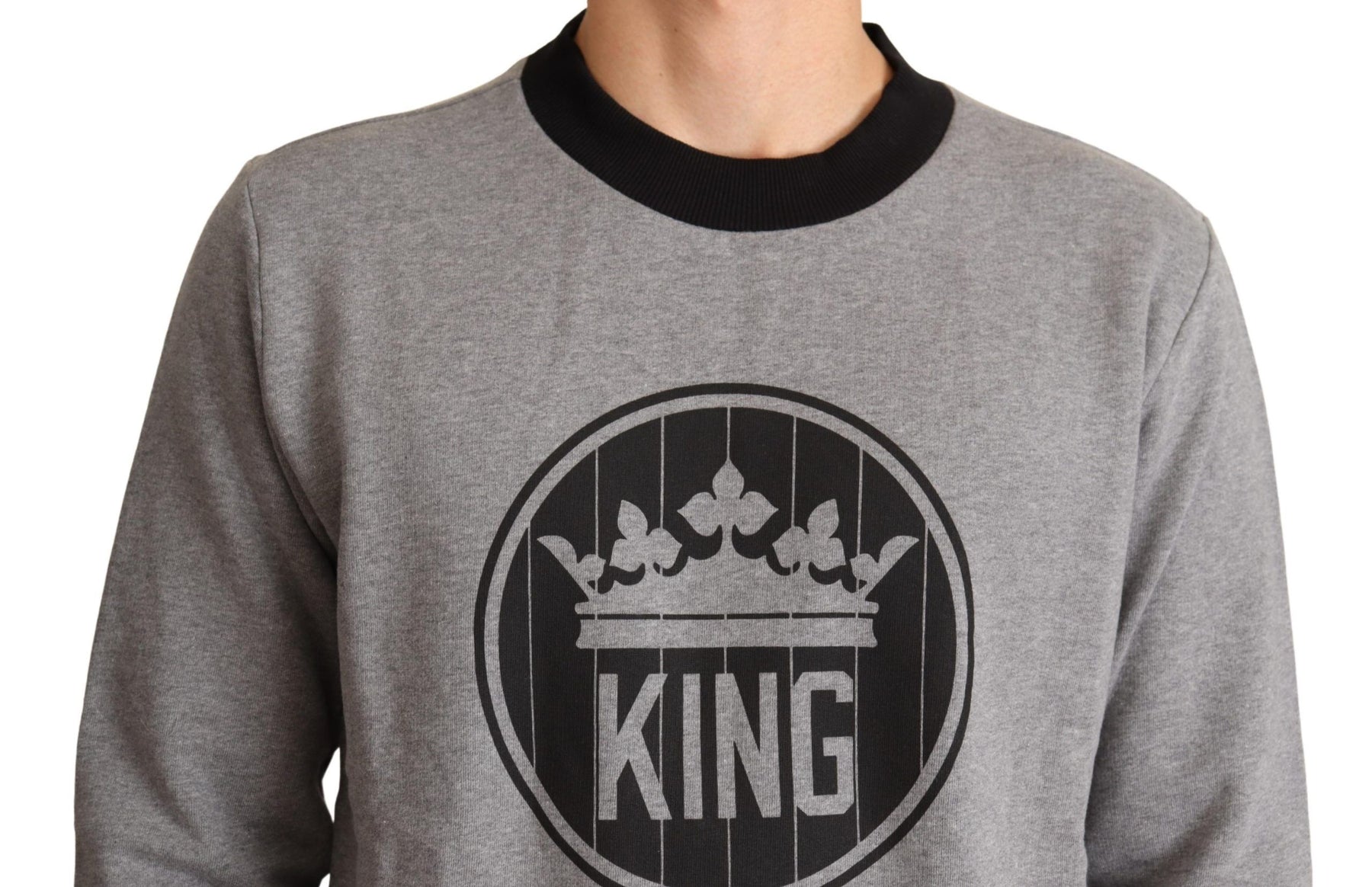 Dolce & Gabbana Gray Crown King Cotton Pullover Sweater | Regal Royce