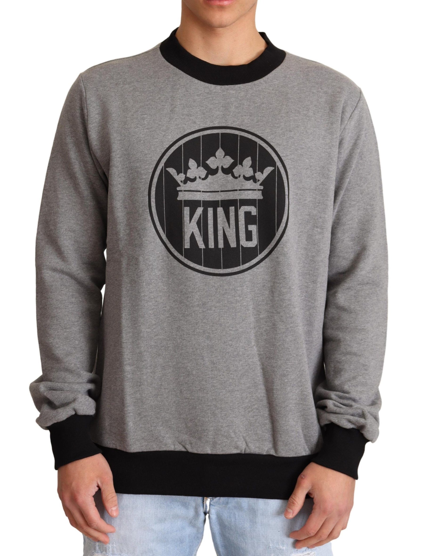 Dolce & Gabbana Gray Crown King Cotton Pullover Sweater | Regal Royce