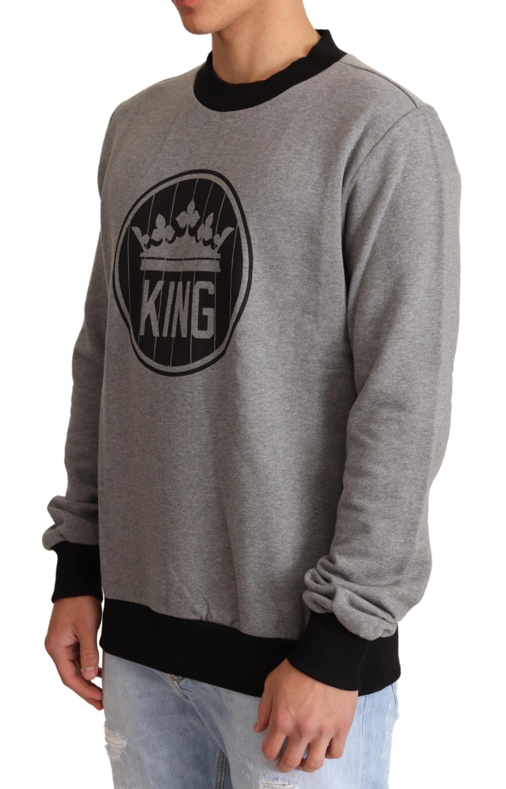 Dolce & Gabbana Gray Crown King Cotton Pullover Sweater | Regal Royce