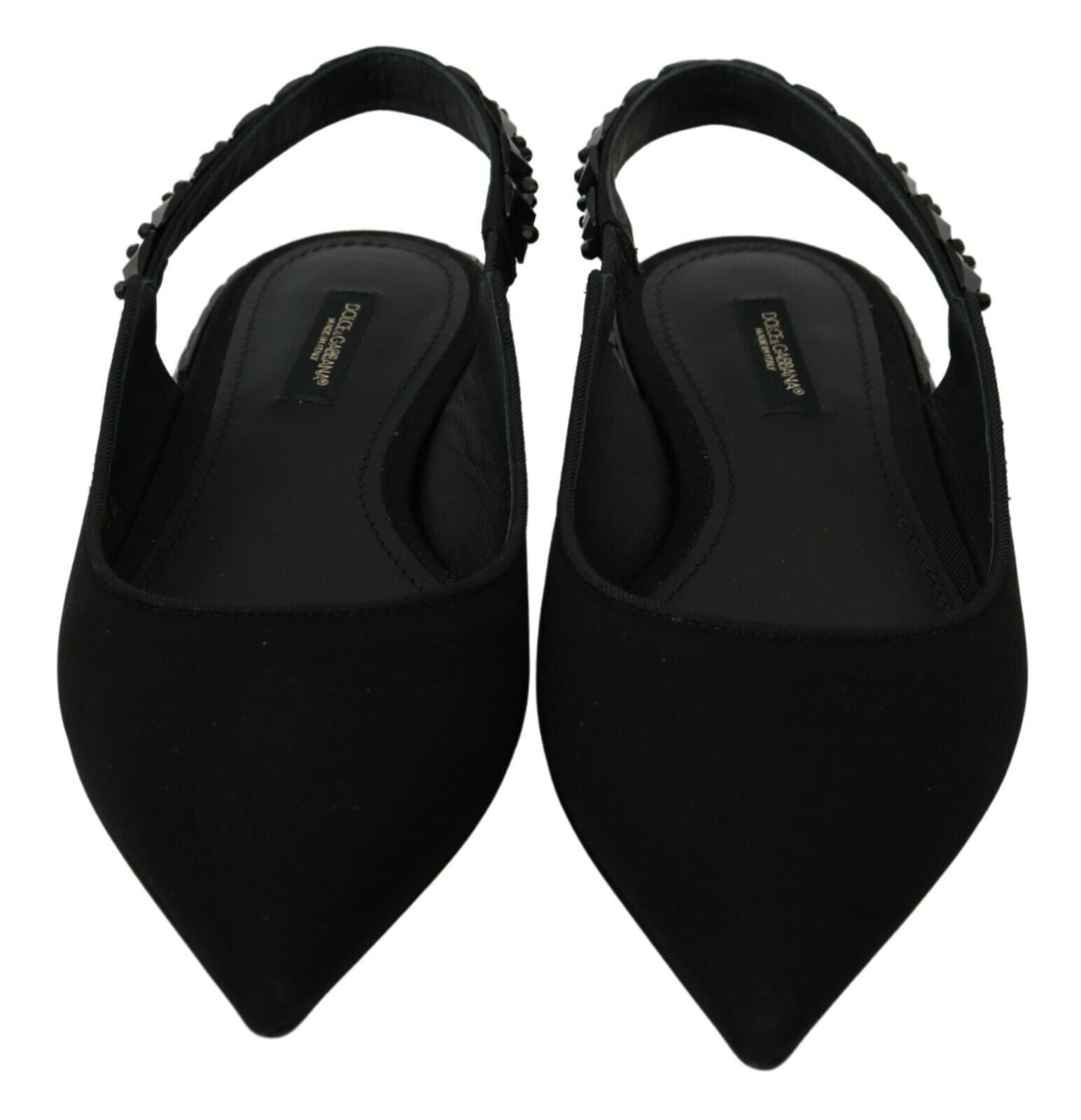 Dolce & Gabbana Black Flats Slingback Charmeuse Shoes | Regal Royce
