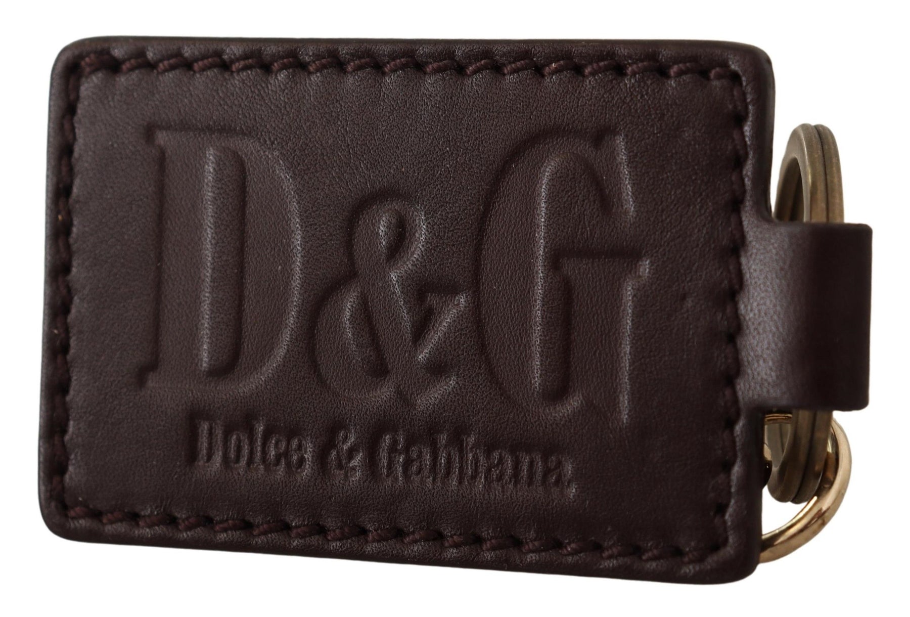 Dolce & Gabbana Brown Leather Logo Metal Ring Hook Keychain | Regal Royce