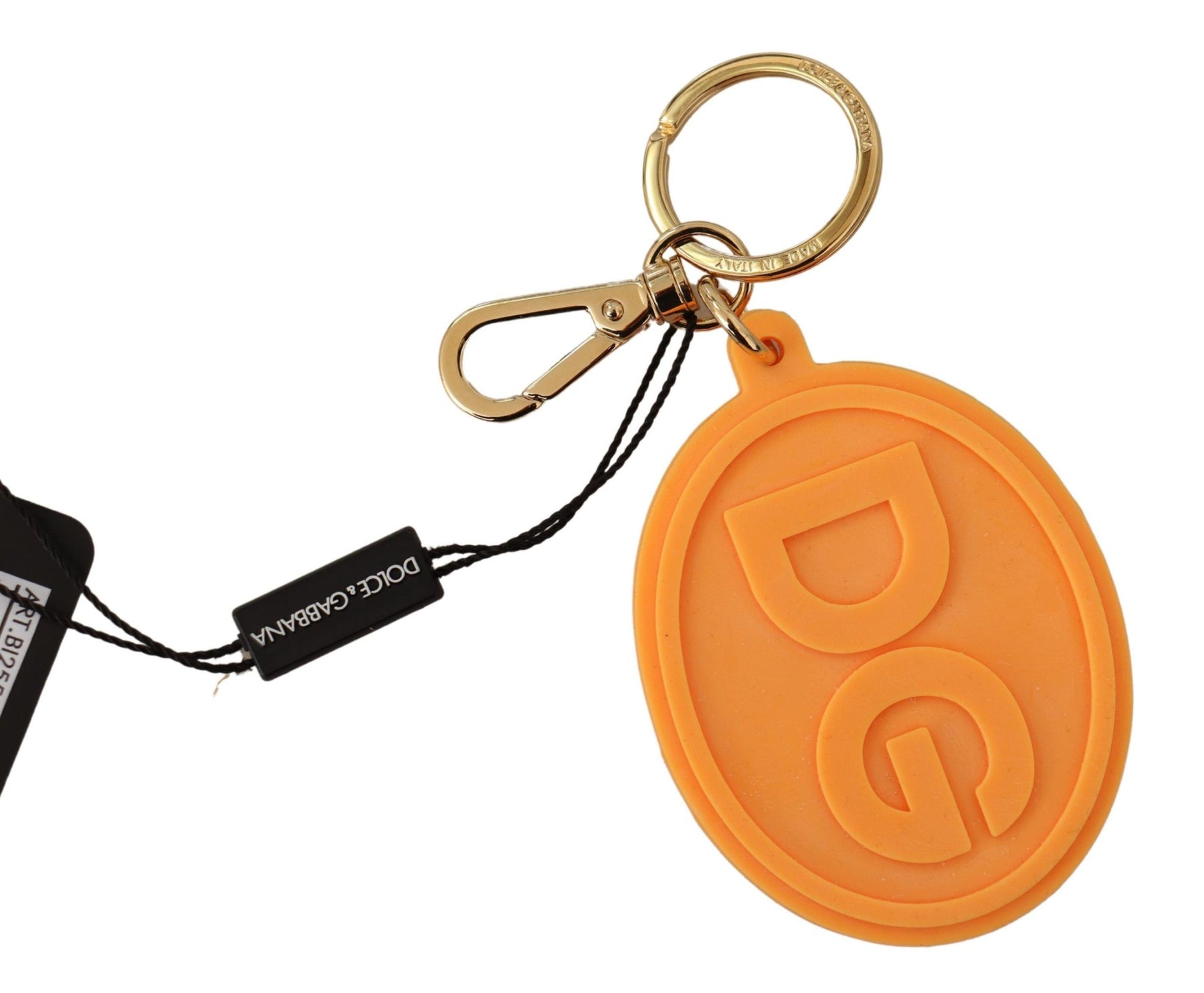 Dolce & Gabbana Orange Rubber DG Logo Gold Brass Metal Keychain | Regal Royce