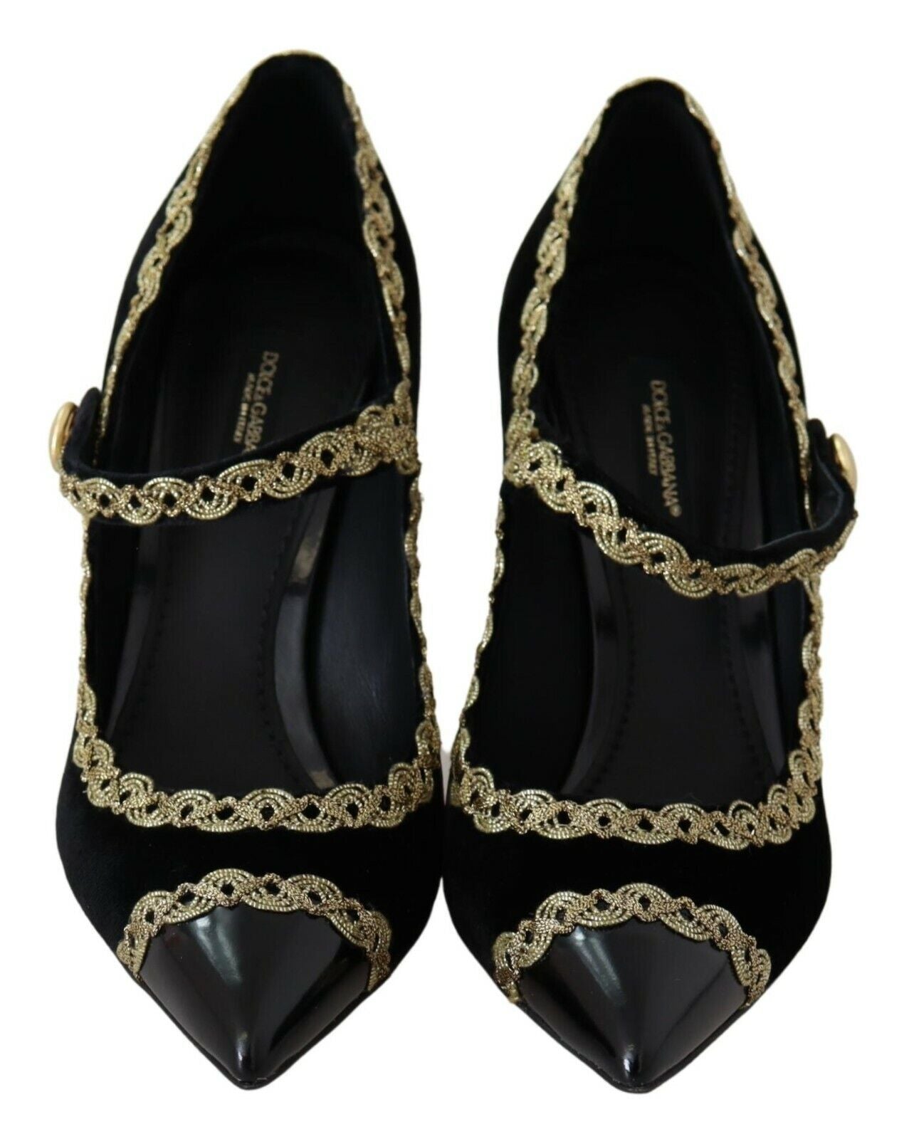 Dolce & Gabbana Black Embellished Velvet Mary Jane Pumps Shoes | Regal Royce