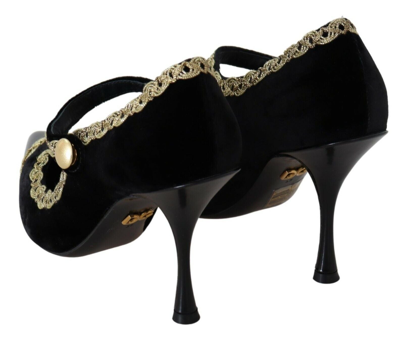 Dolce & Gabbana Black Embellished Velvet Mary Jane Pumps Shoes | Regal Royce