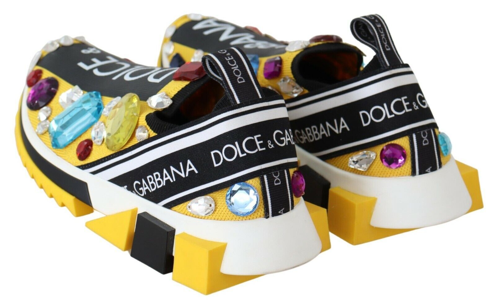 Dolce & Gabbana Yellow Multicolor Crystals Sneakers Shoes | Regal Royce