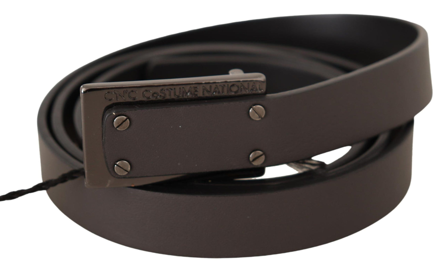 Costume National Dark Brown Leather Logo Buckle Belt | Regal Royce
