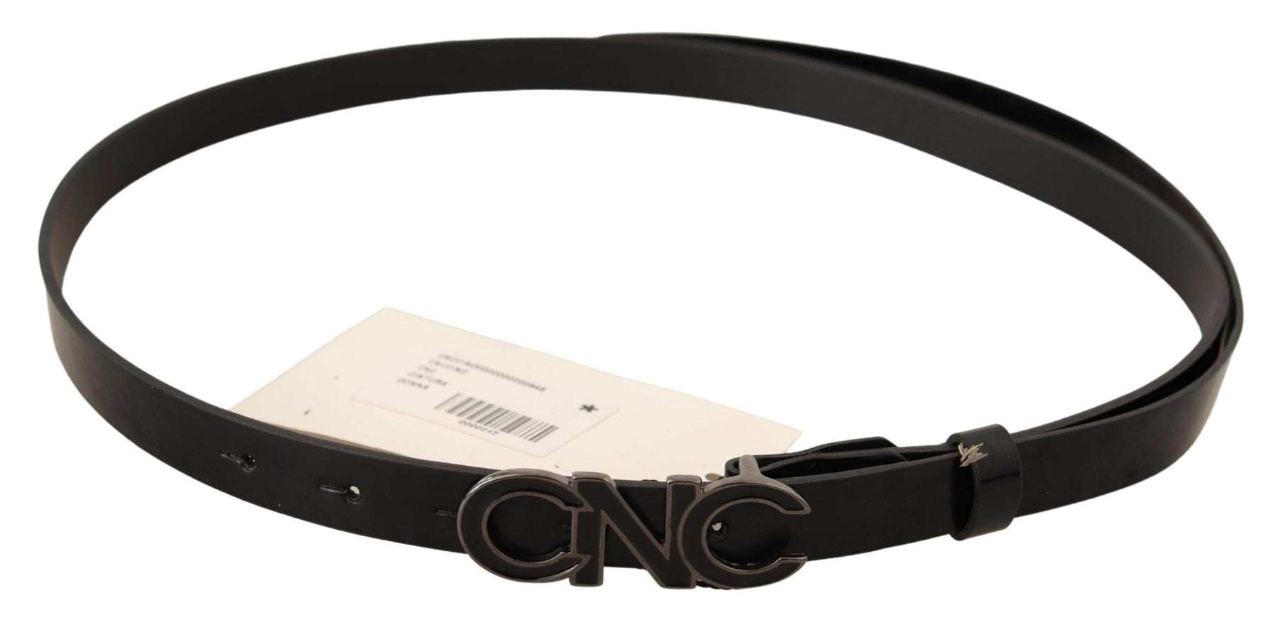 Costume National Black Leather Letter Logo Buckle Belt | Regal Royce