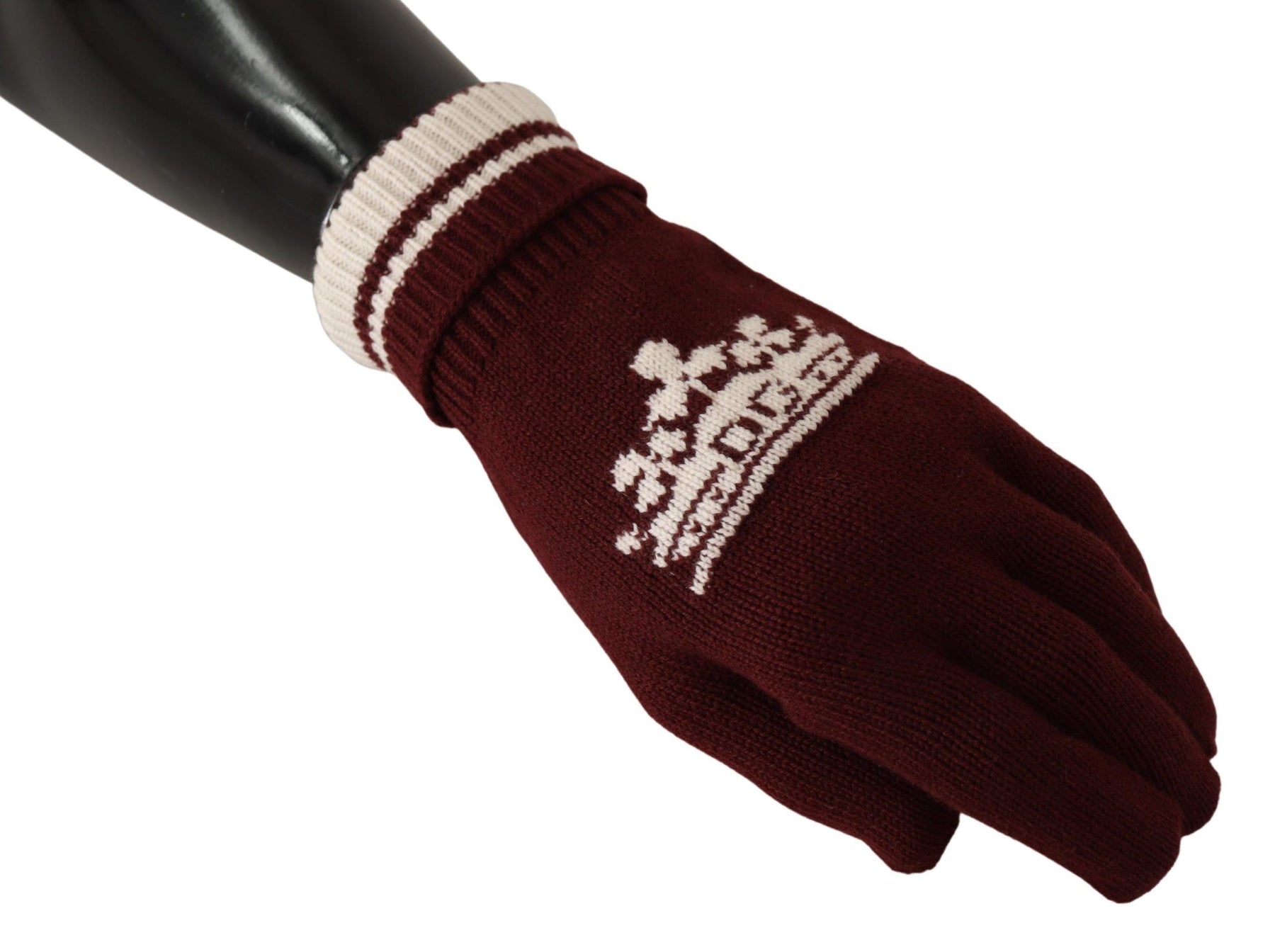 Dolce & Gabbana Red White D&G Logo Crown Cashmere Gloves | Regal Royce
