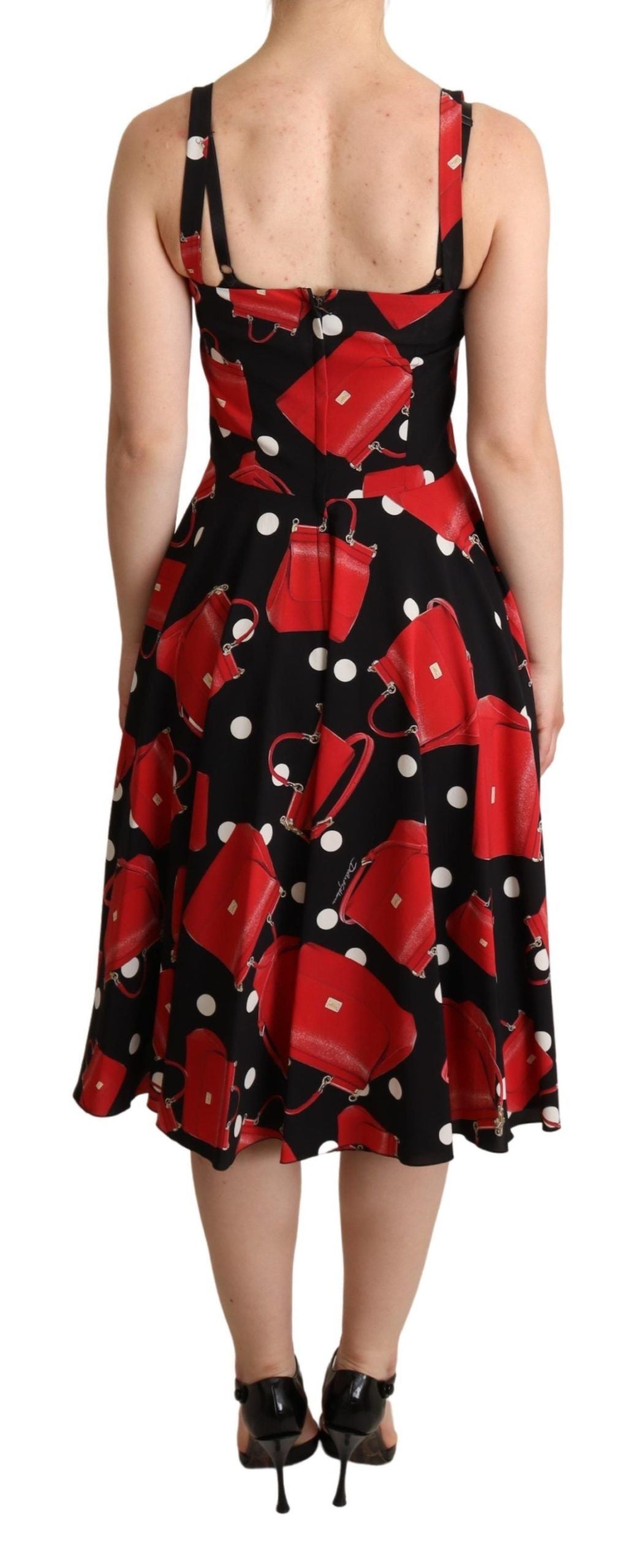 Dolce & Gabbana Black Red Bag Print A-line Mid Length Dress | Regal Royce