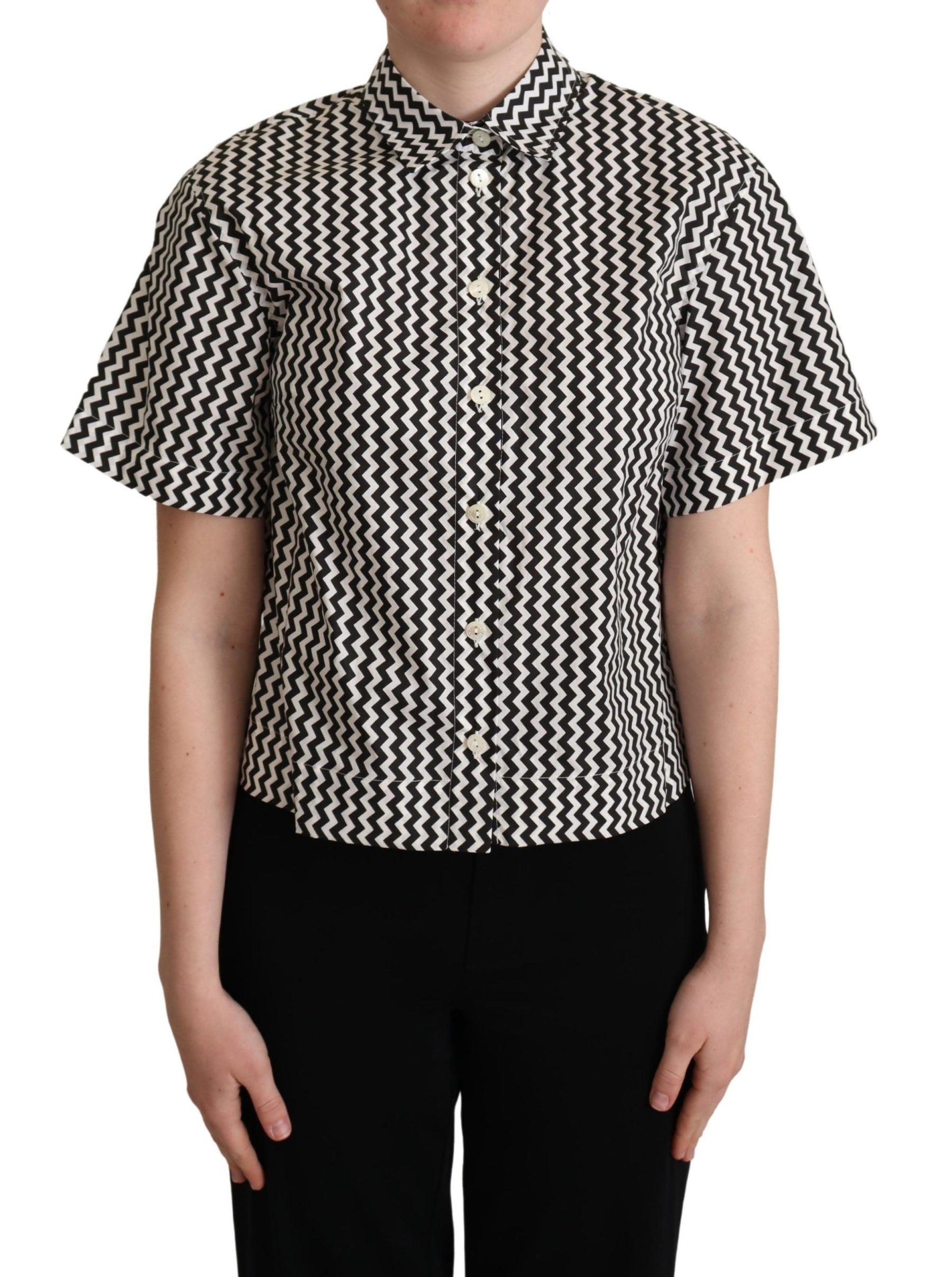 Dolce & Gabbana Black White Zigzag Collar Cotton Top Shirt | Regal Royce