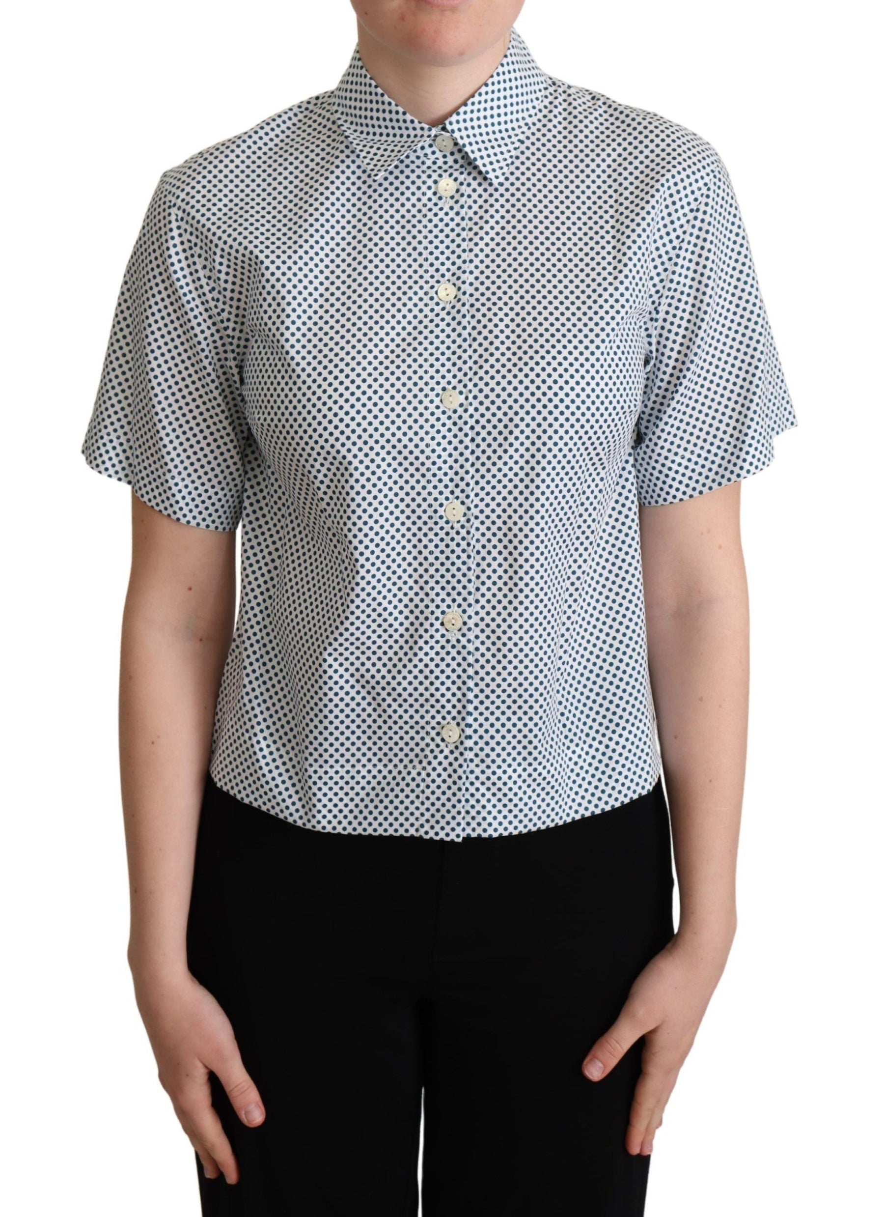 Dolce & Gabbana White Blue Polka Dot Cotton Shirt | Regal Royce