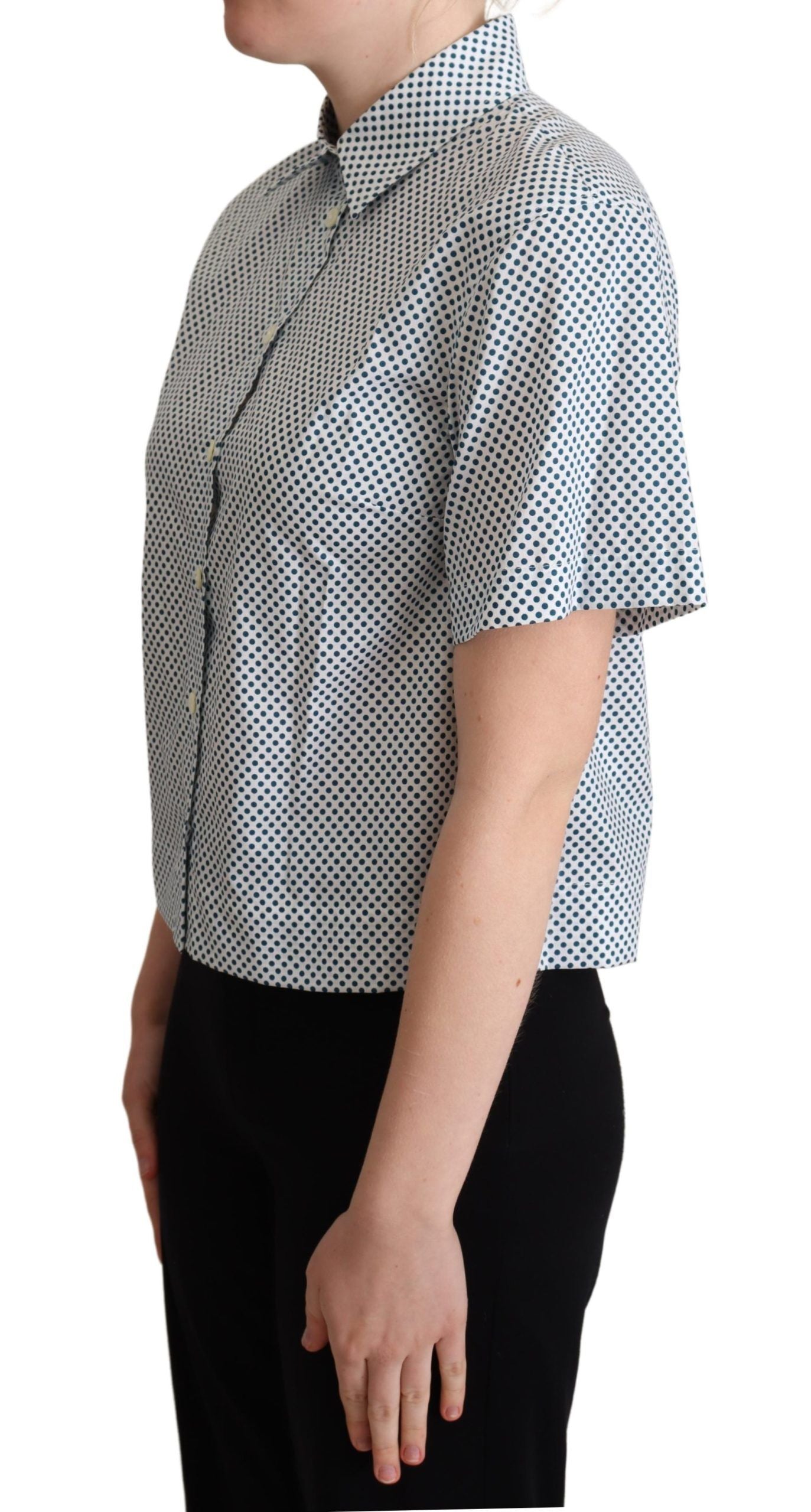 Dolce & Gabbana White Blue Polka Dot Cotton Shirt | Regal Royce