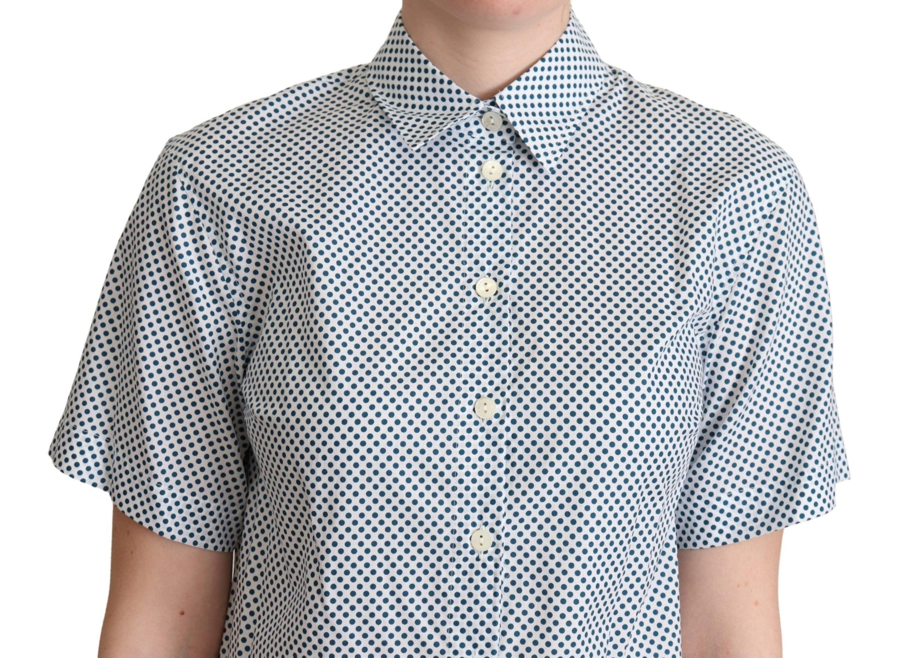 Dolce & Gabbana White Blue Polka Dot Cotton Shirt | Regal Royce