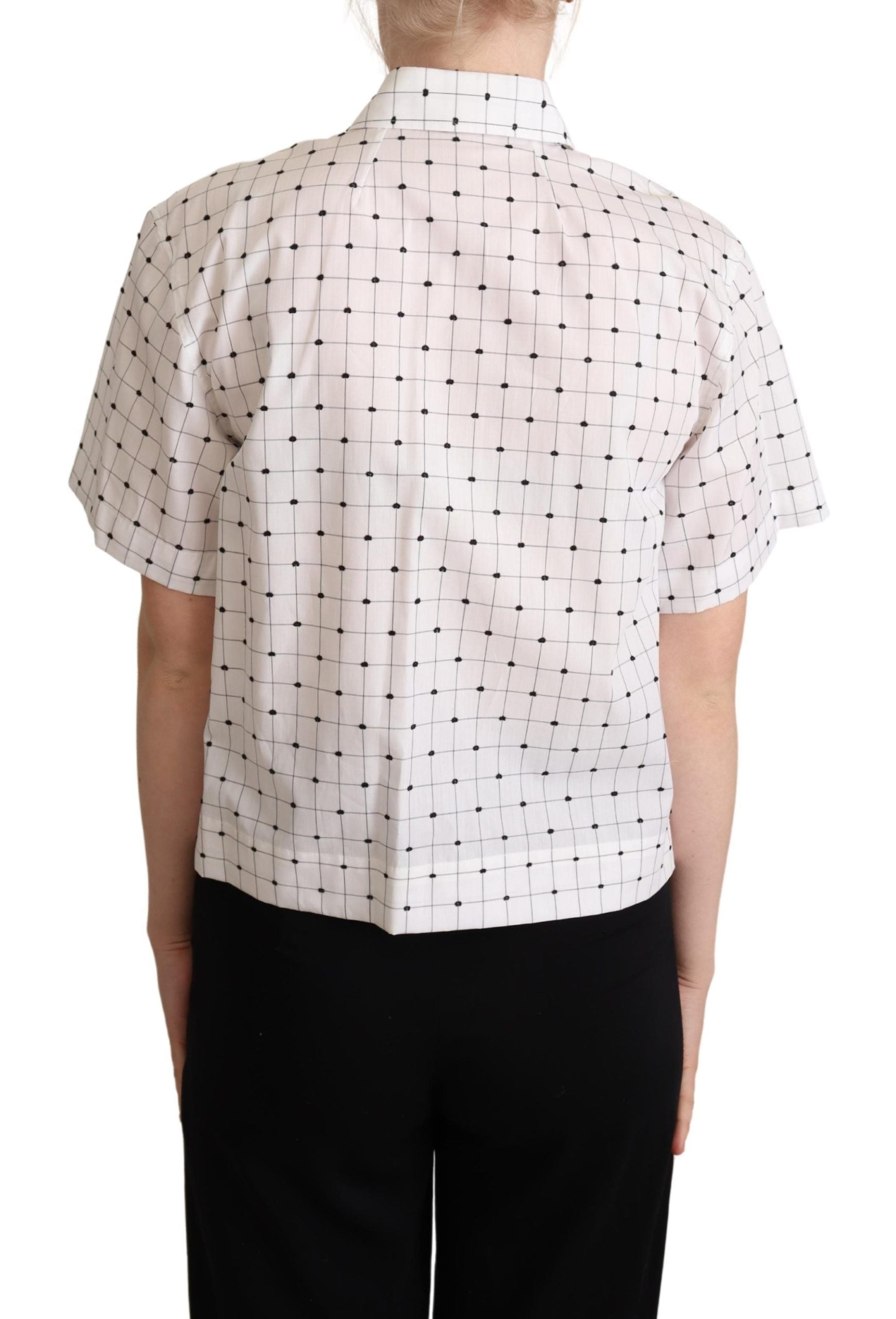 Dolce & Gabbana White Polka Dot Cotton Collared Shirt Top | Regal Royce