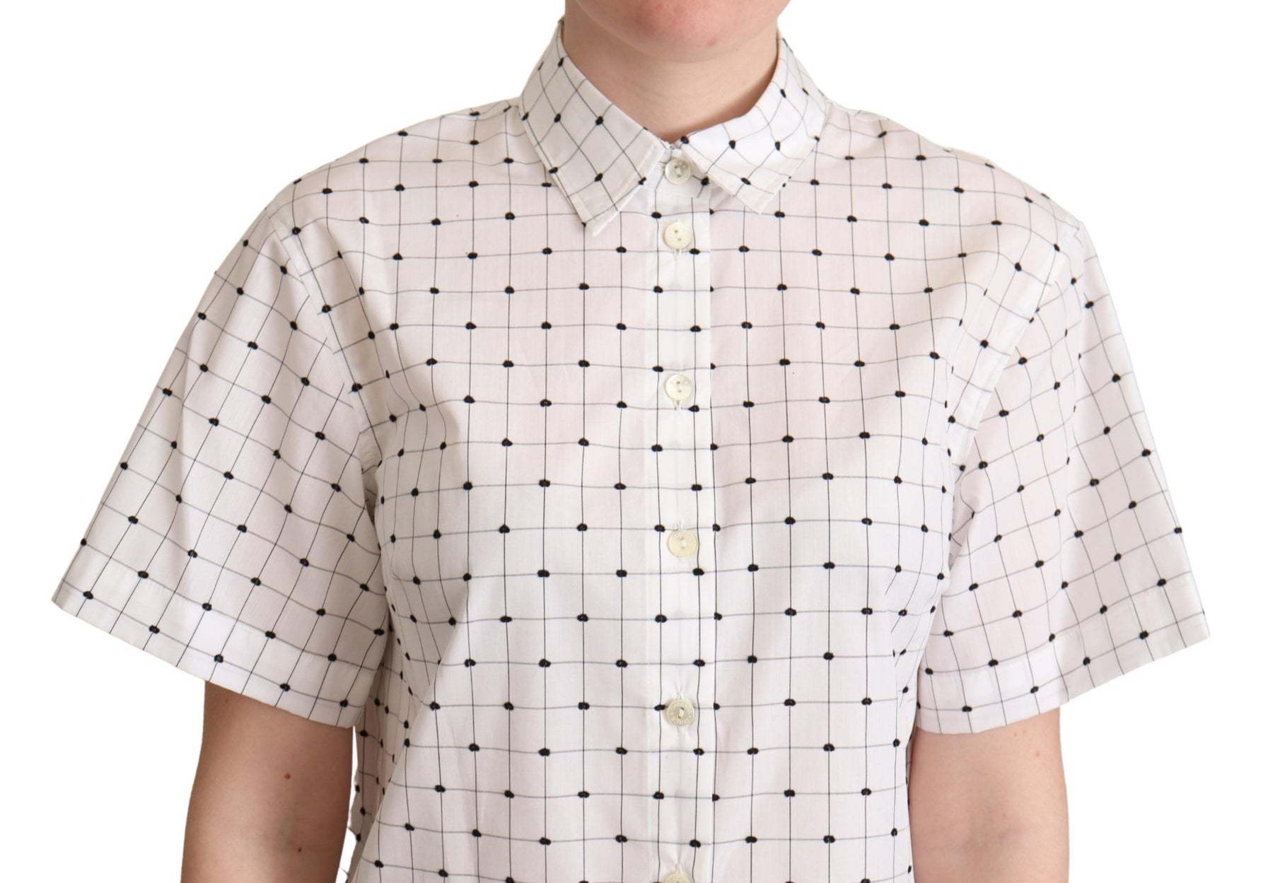 Dolce & Gabbana White Polka Dot Cotton Collared Shirt Top | Regal Royce