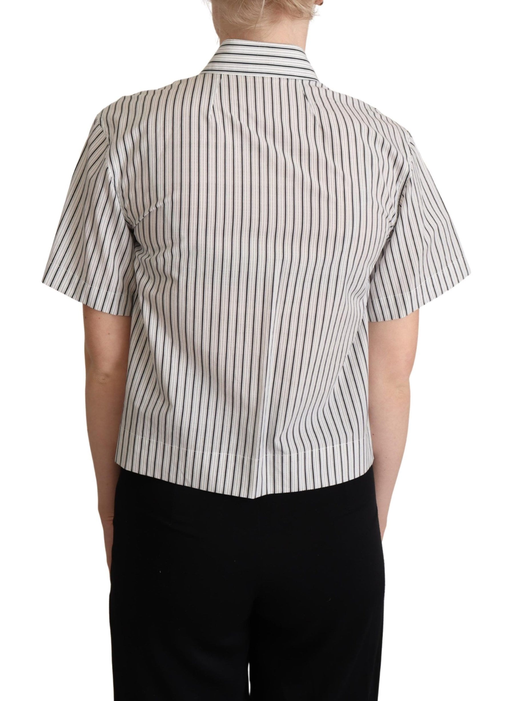 Dolce & Gabbana White Black Striped Collared Shirt | Regal Royce