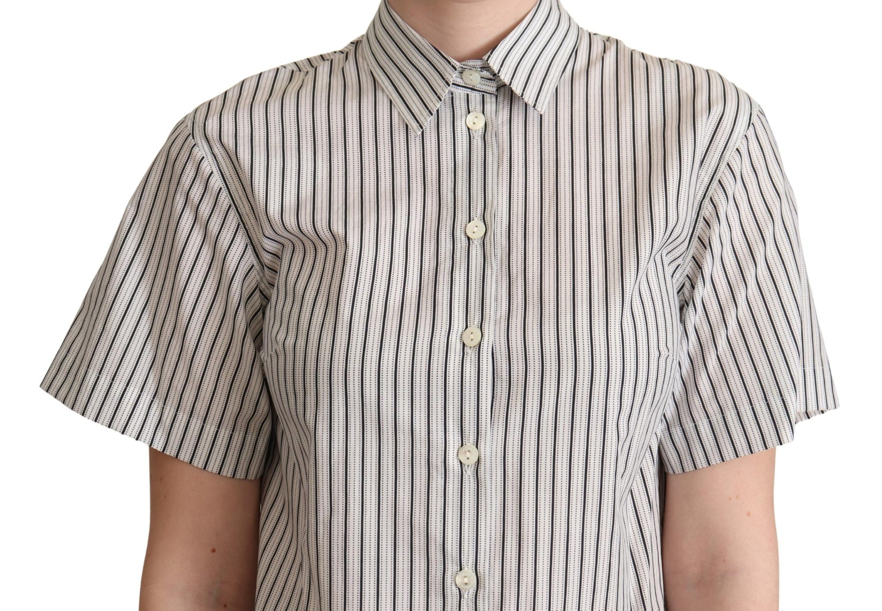 Dolce & Gabbana White Black Striped Collared Shirt | Regal Royce