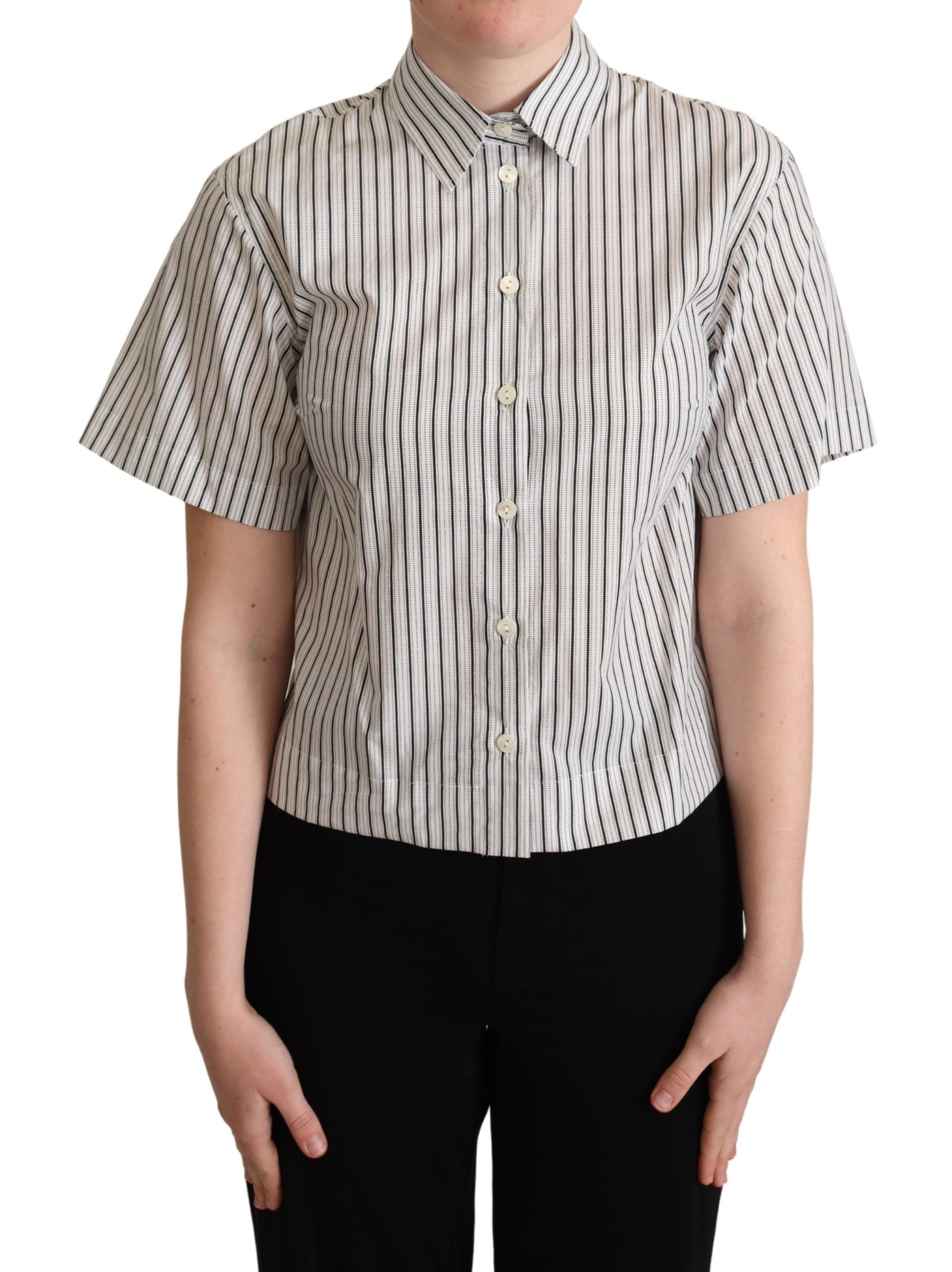 Dolce & Gabbana White Black Striped Collared Shirt | Regal Royce