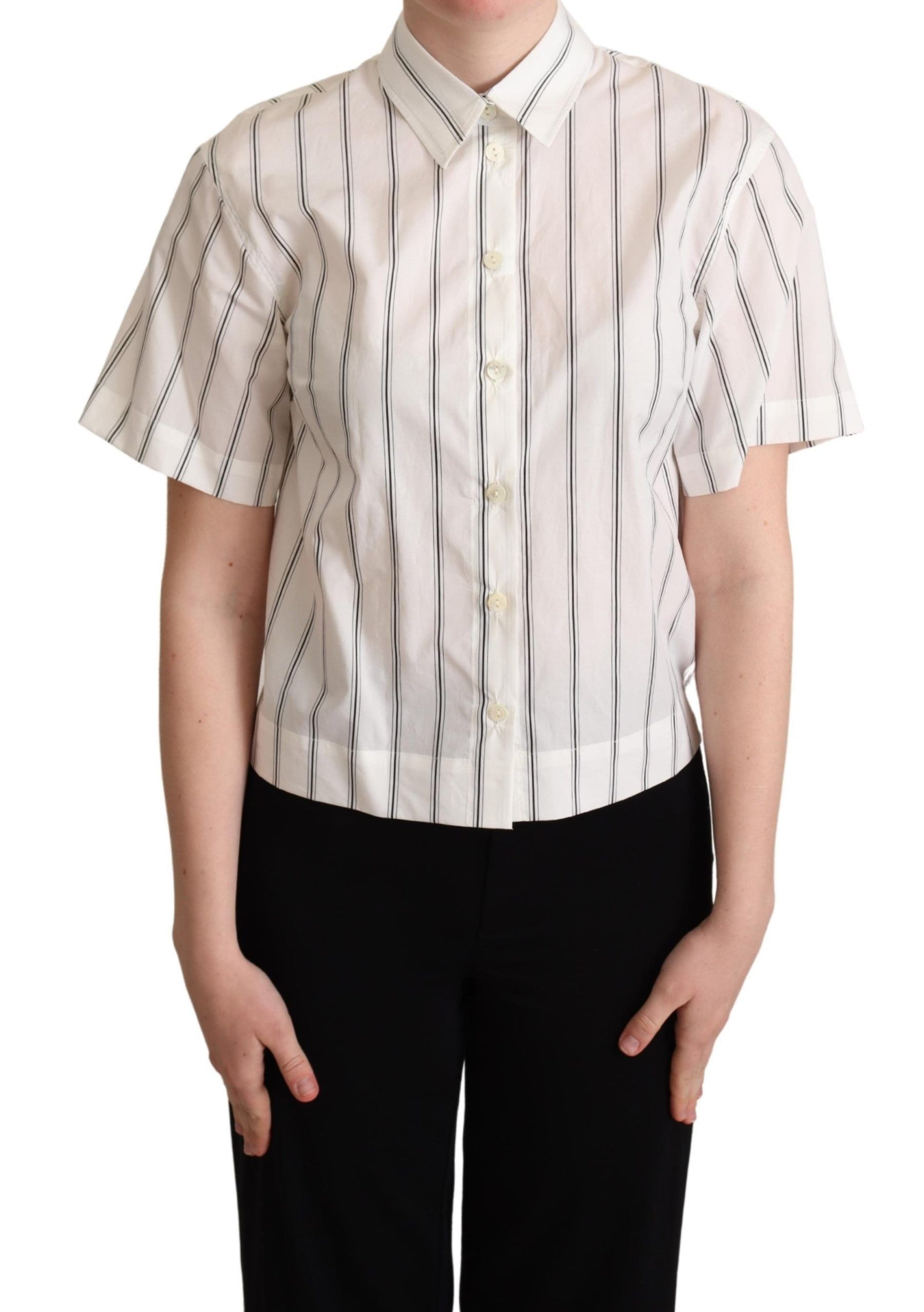 Dolce & Gabbana White Black Stripes Collared Shirt Top | Regal Royce
