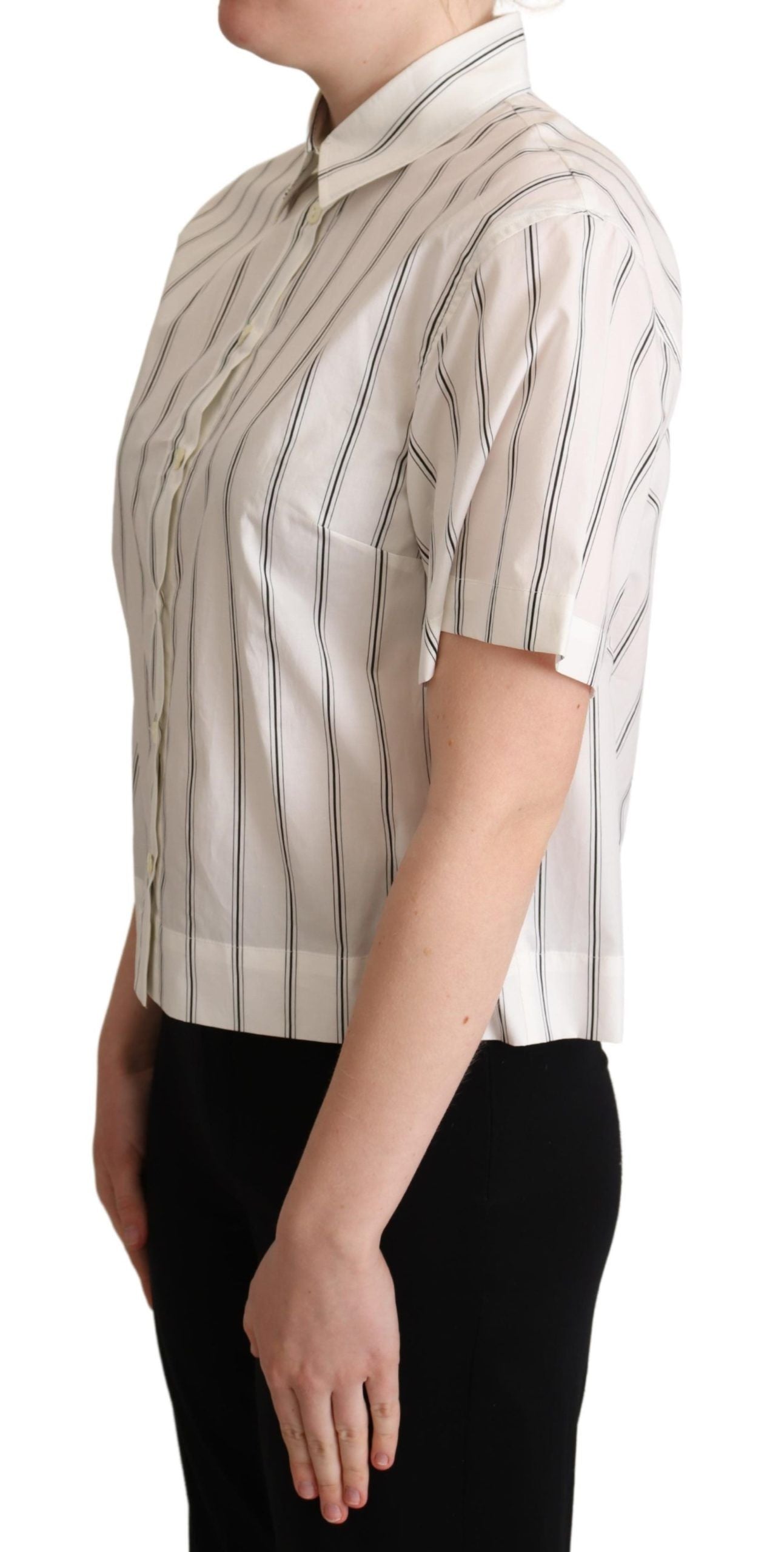 Dolce & Gabbana White Black Stripes Collared Shirt Top | Regal Royce