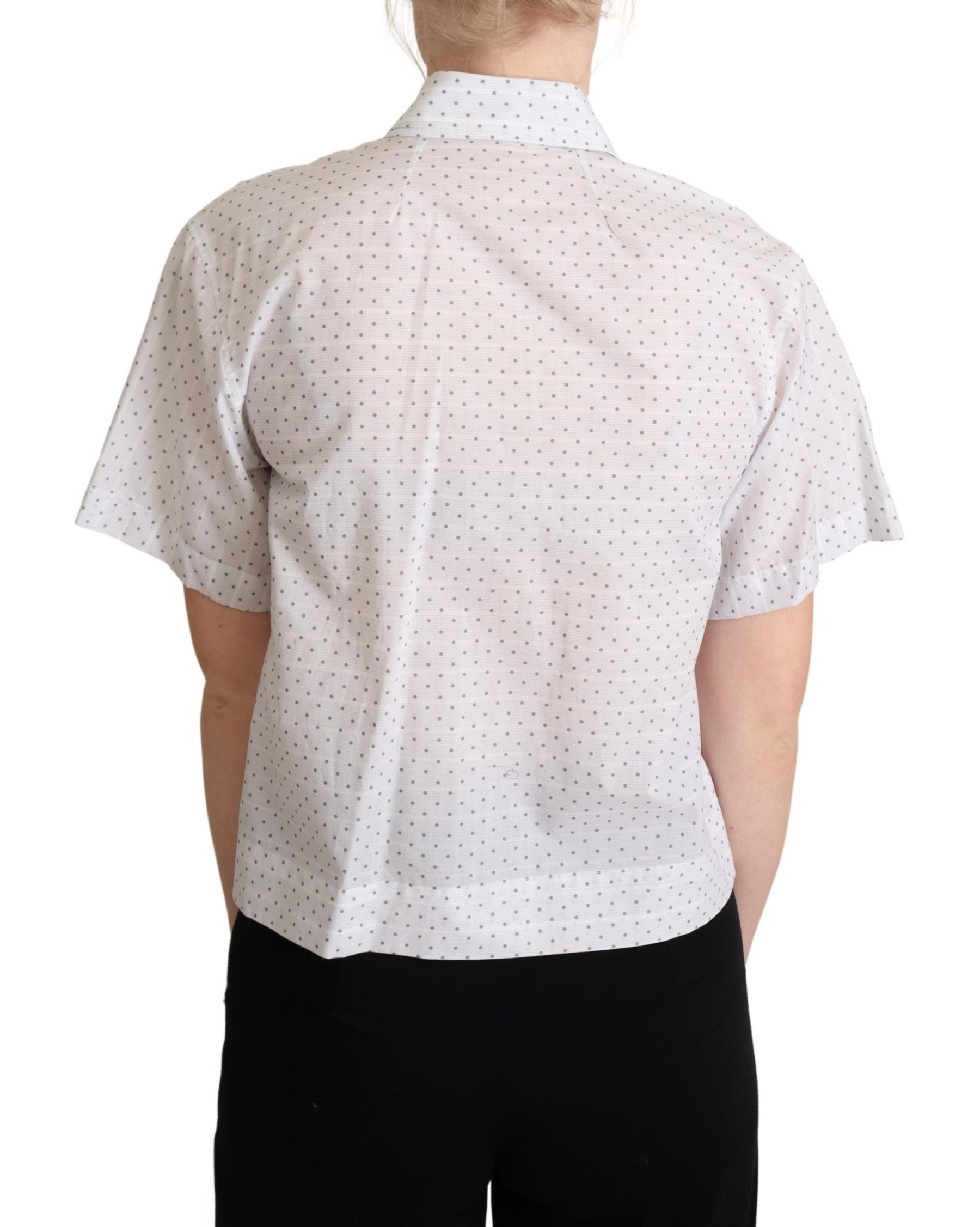 Dolce & Gabbana White Black Polka Dots Collar Blouse Shirt | Regal Royce