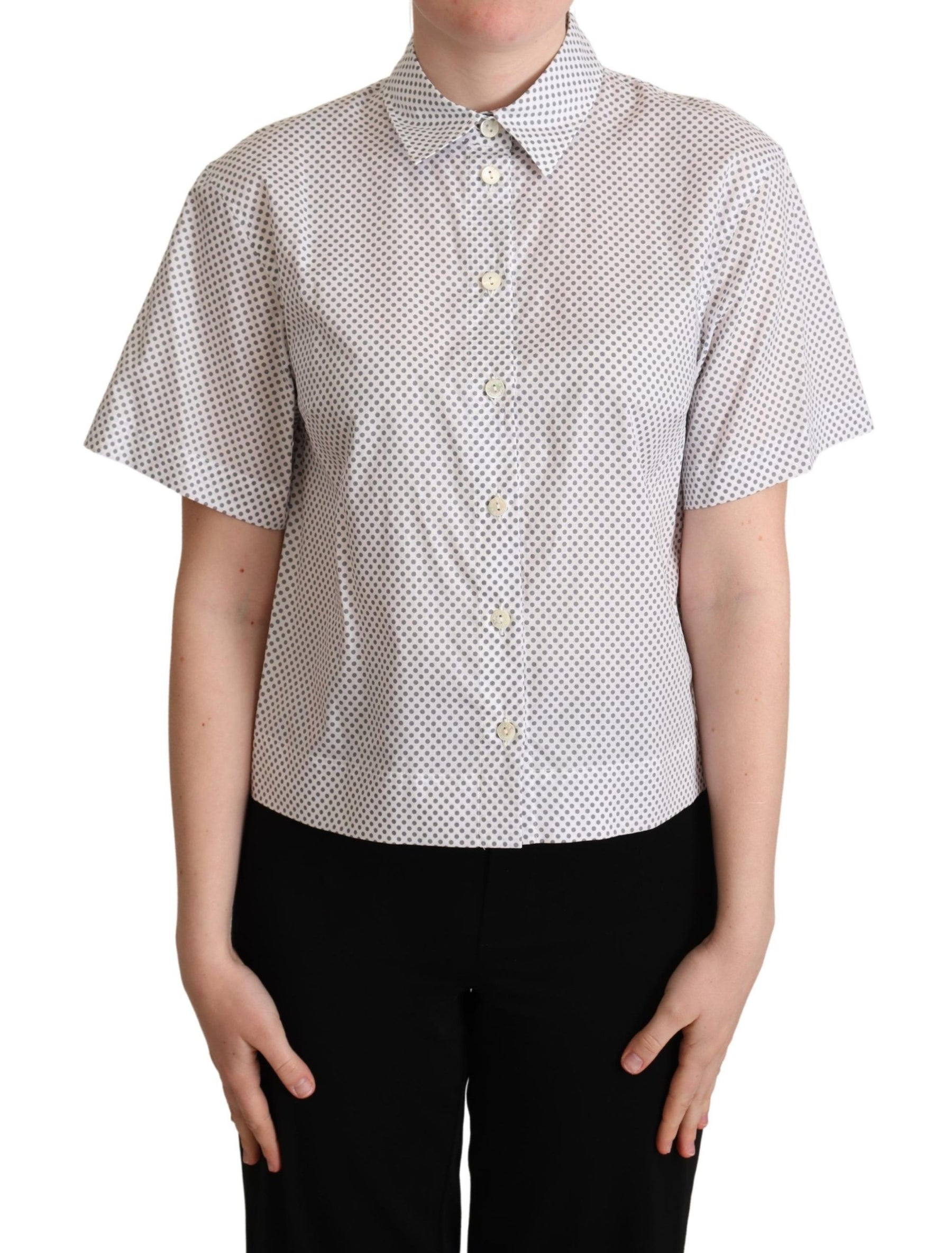 Dolce & Gabbana White Gray Polka Dots Collared Button Shirt | Regal Royce