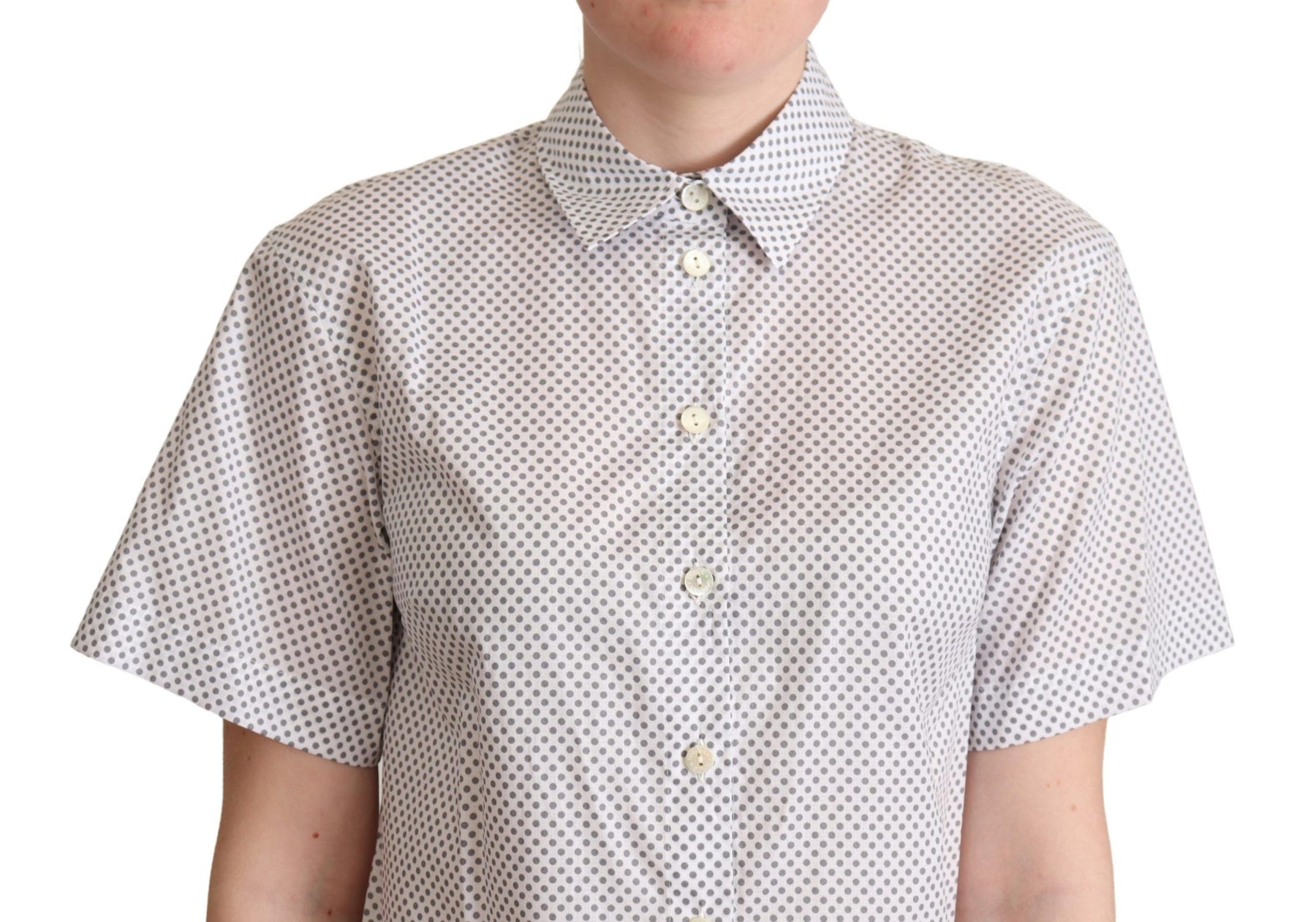 Dolce & Gabbana White Gray Polka Dots Collared Button Shirt | Regal Royce