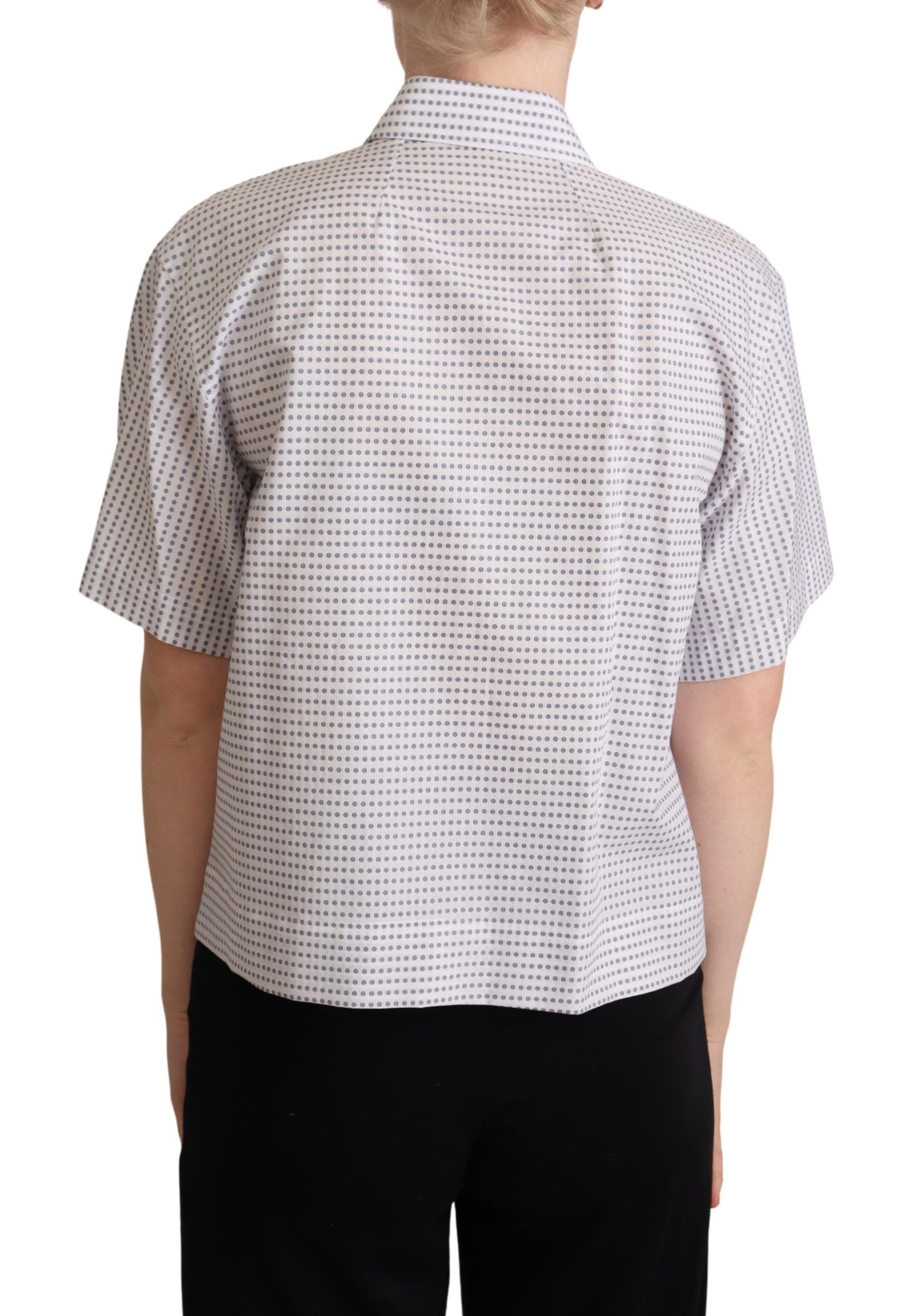 Dolce & Gabbana White Polka Dots Collared Blouse Shirt | Regal Royce