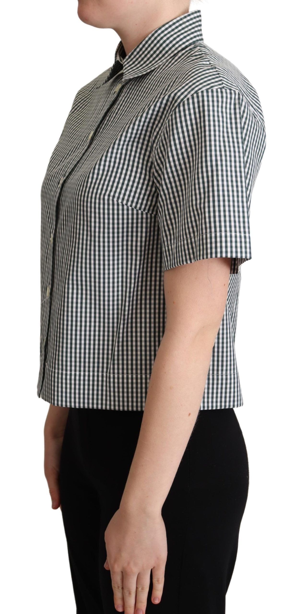 Dolce & Gabbana White Green Cotton Check Shirt Blouse Top | Regal Royce