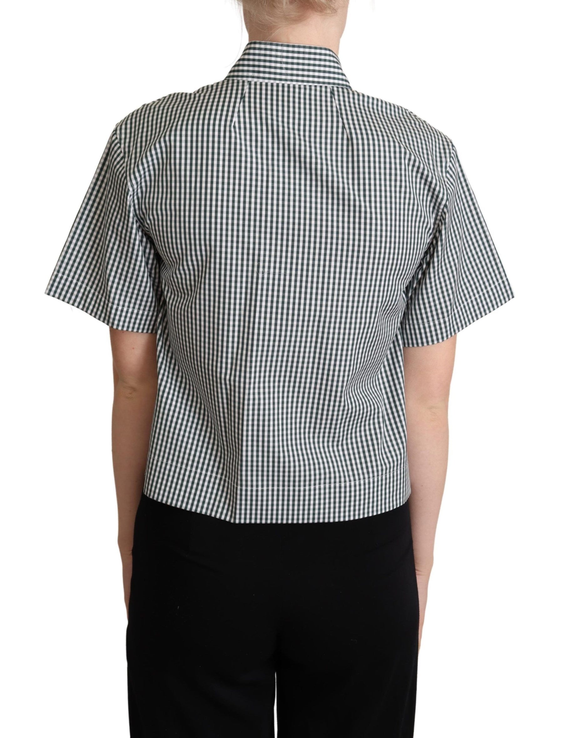Dolce & Gabbana White Green Cotton Check Shirt Blouse Top | Regal Royce