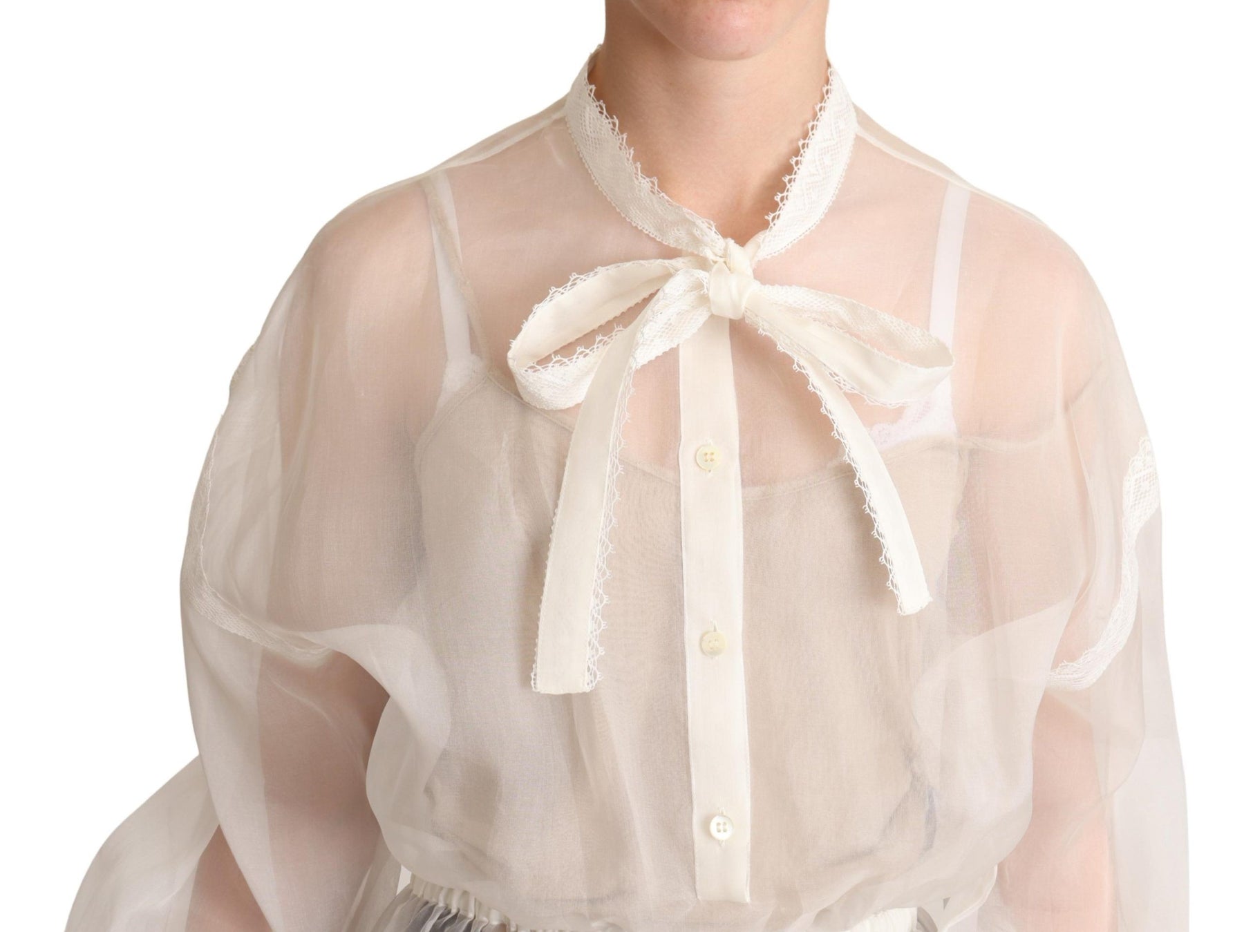 Dolce & Gabbana White Ascot Collar Long Sleeves Blouse Top | Regal Royce