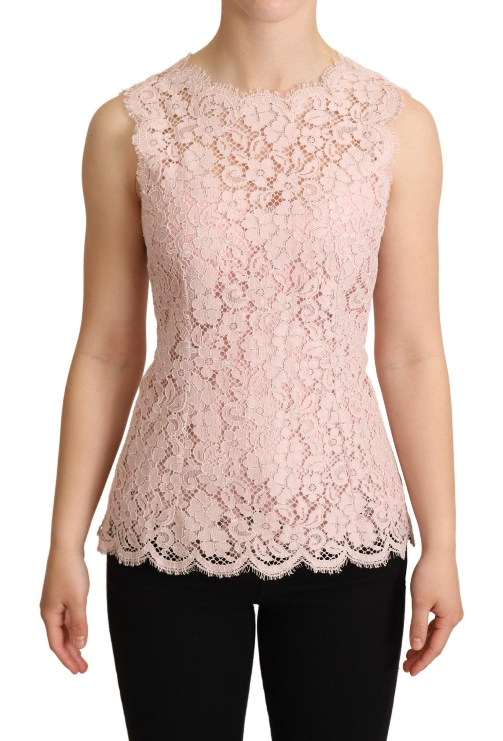 Dolce & Gabbana Pink Floral Lace Sleeveless Tank Blouse Top | Regal Royce