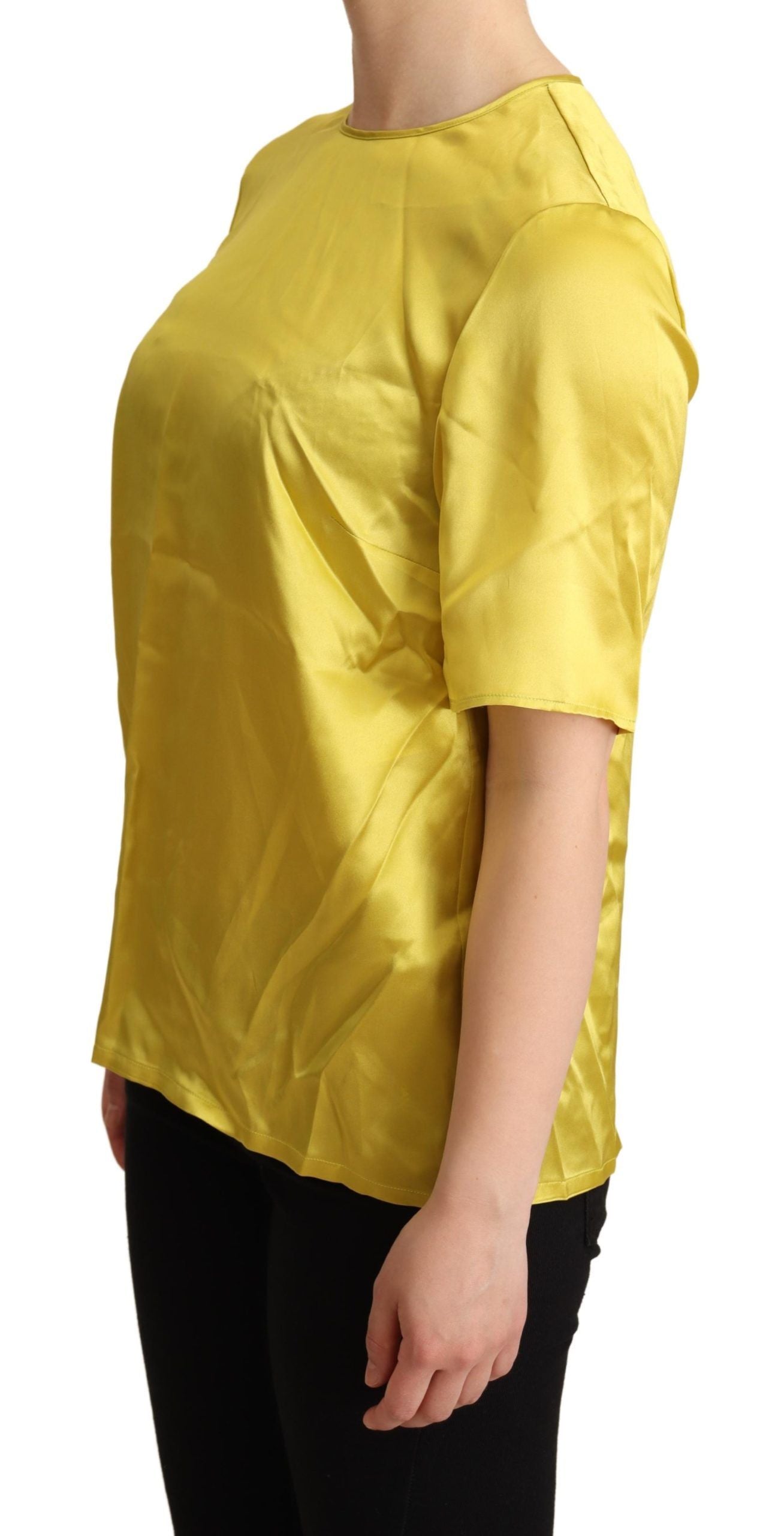 Dolce & Gabbana Yellow Silk Short Sleeve Blouse T-shirt | Regal Royce