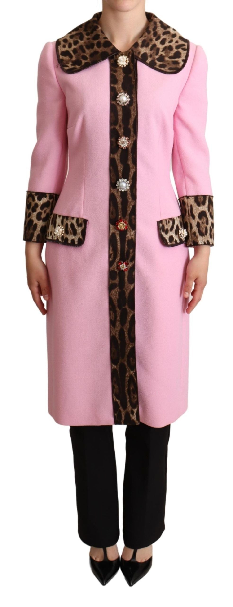 Dolce & Gabbana Pink Leopard Wool Trenchcoat Jacket | Regal Royce