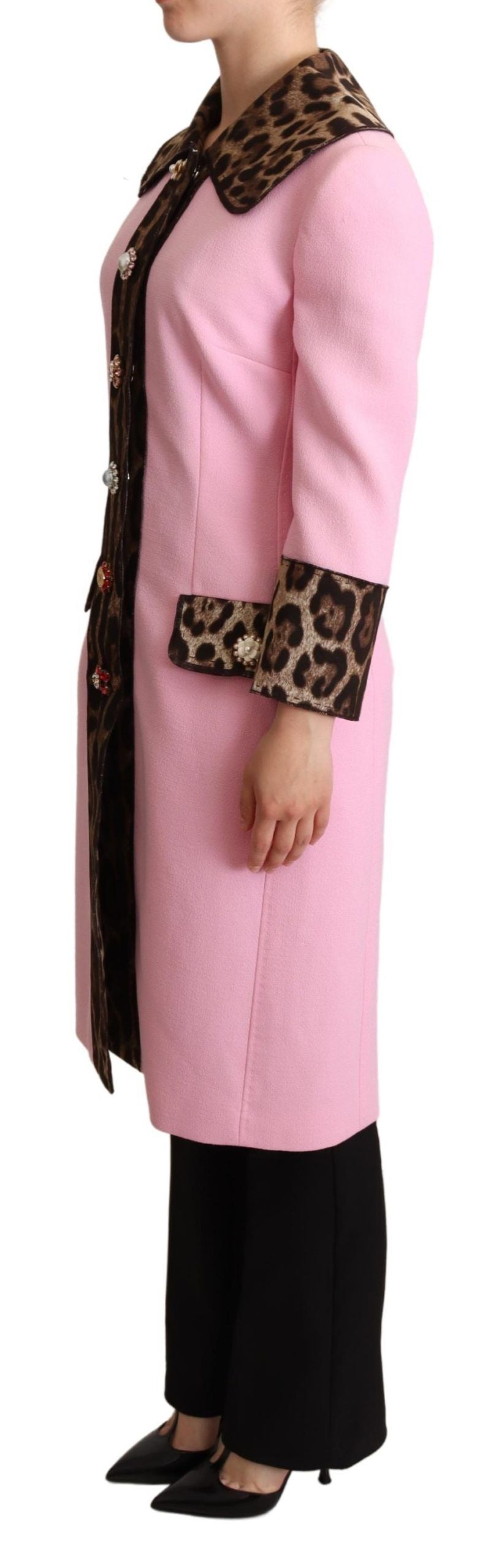 Dolce & Gabbana Pink Leopard Wool Trenchcoat Jacket | Regal Royce