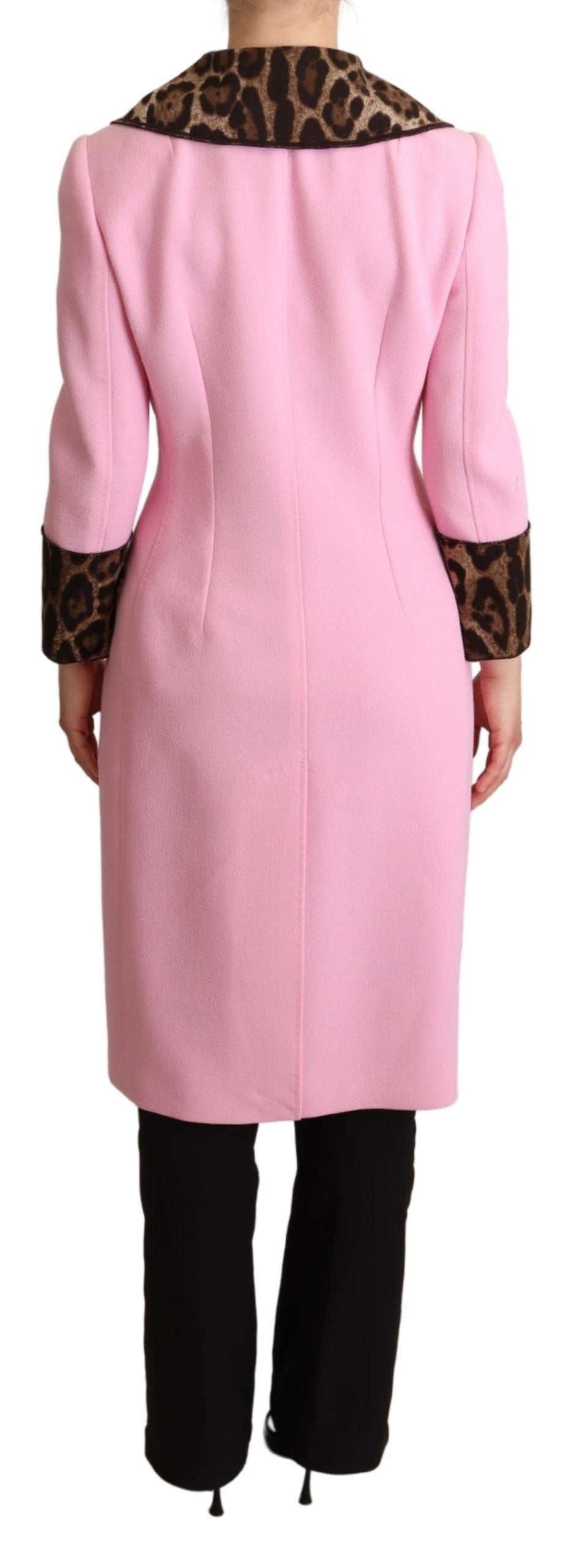 Dolce & Gabbana Pink Leopard Wool Trenchcoat Jacket | Regal Royce