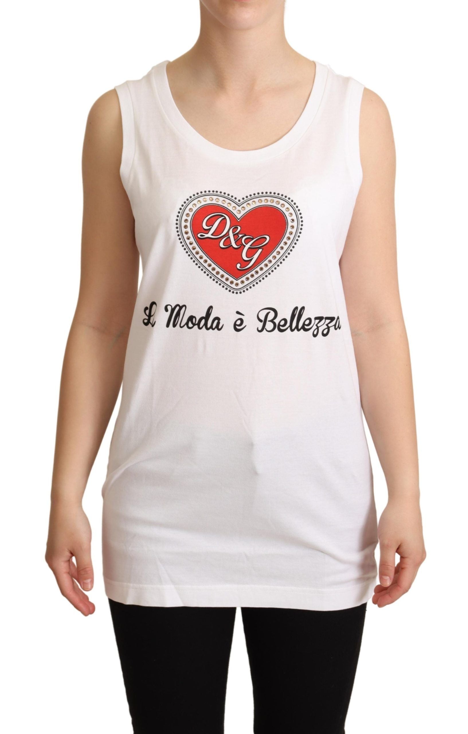 Dolce & Gabbana White La Moda Crystal Tank Top T-shirt | Regal Royce