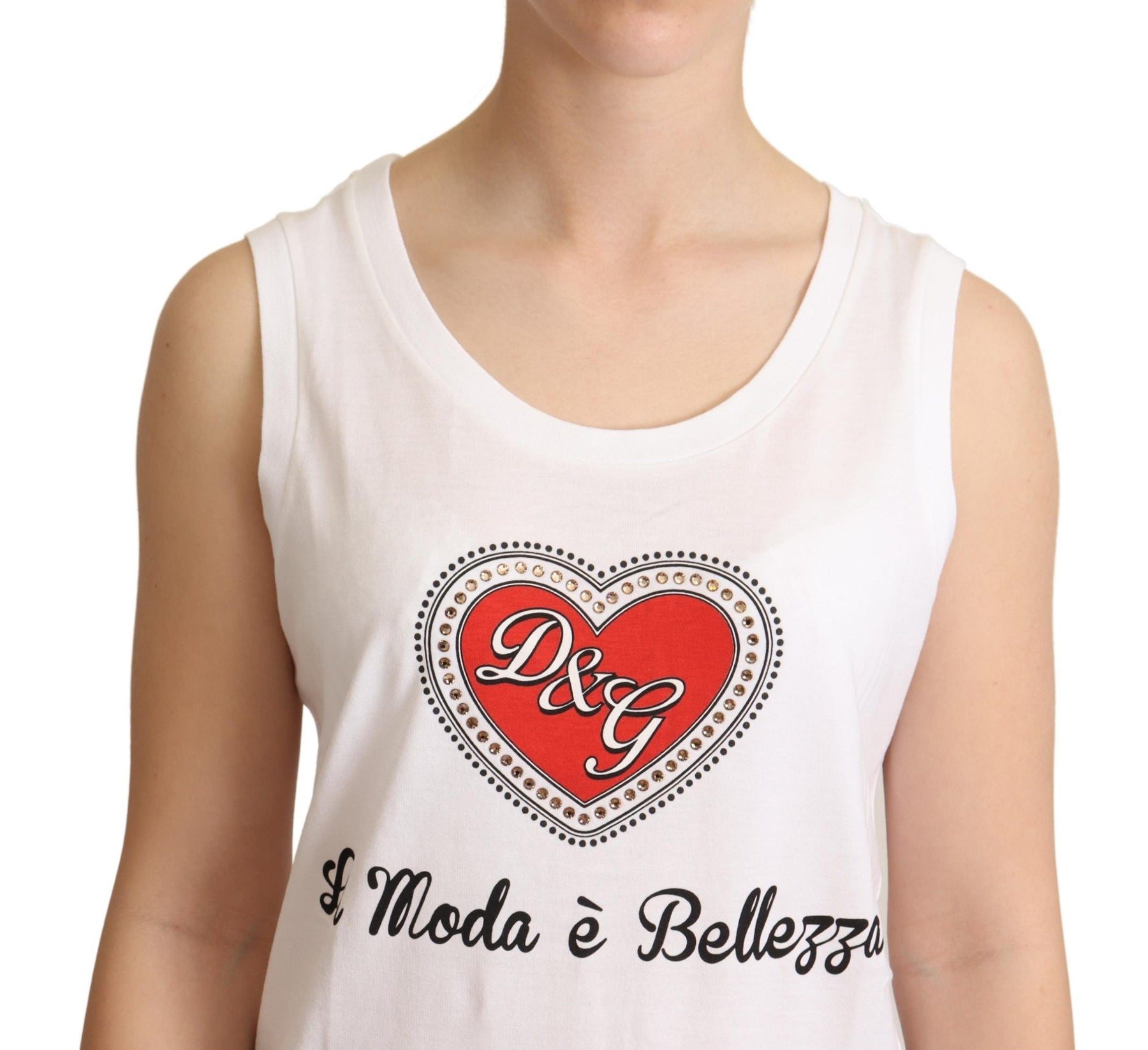 Dolce & Gabbana White La Moda Crystal Tank Top T-shirt | Regal Royce