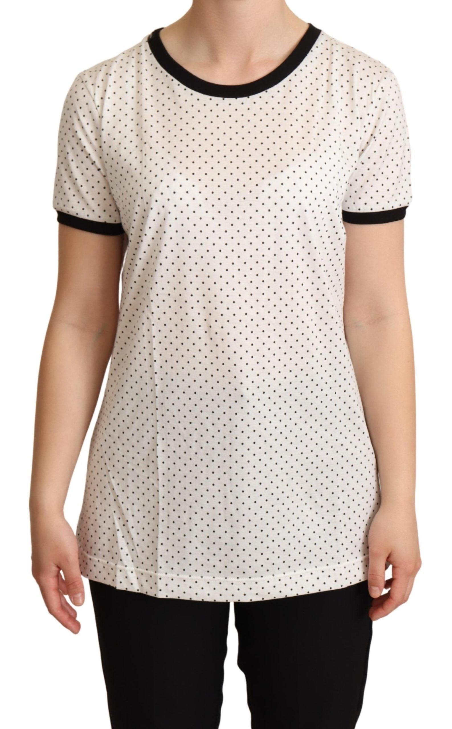 Dolce & Gabbana White Dotted Crewneck Cotton T-shirt | Regal Royce