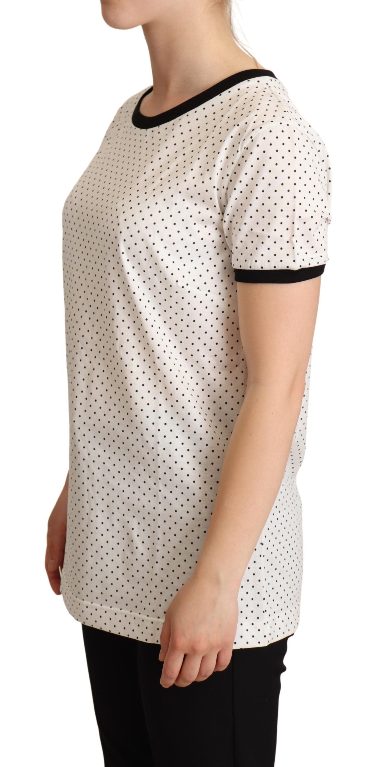 Dolce & Gabbana White Dotted Crewneck Cotton T-shirt | Regal Royce