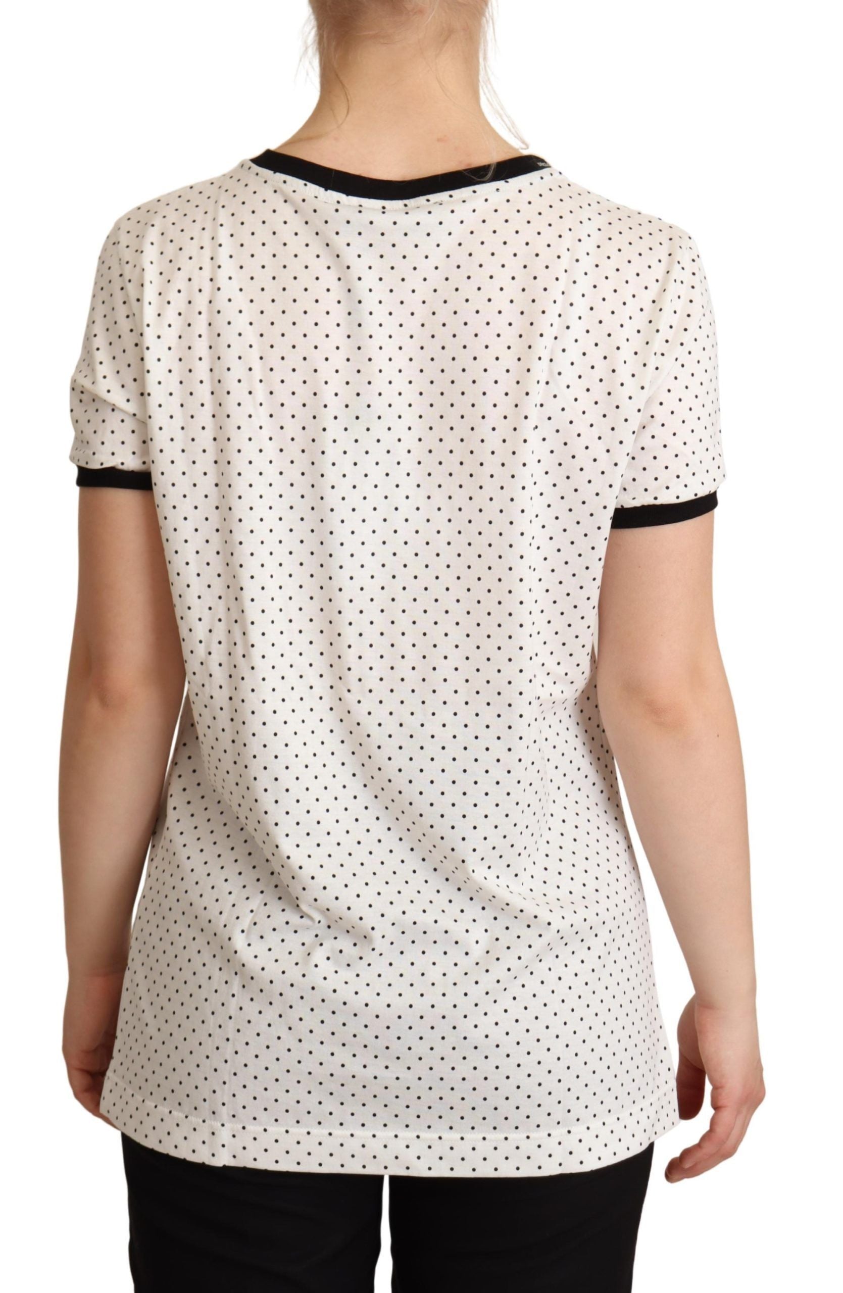Dolce & Gabbana White Dotted Crewneck Cotton T-shirt | Regal Royce
