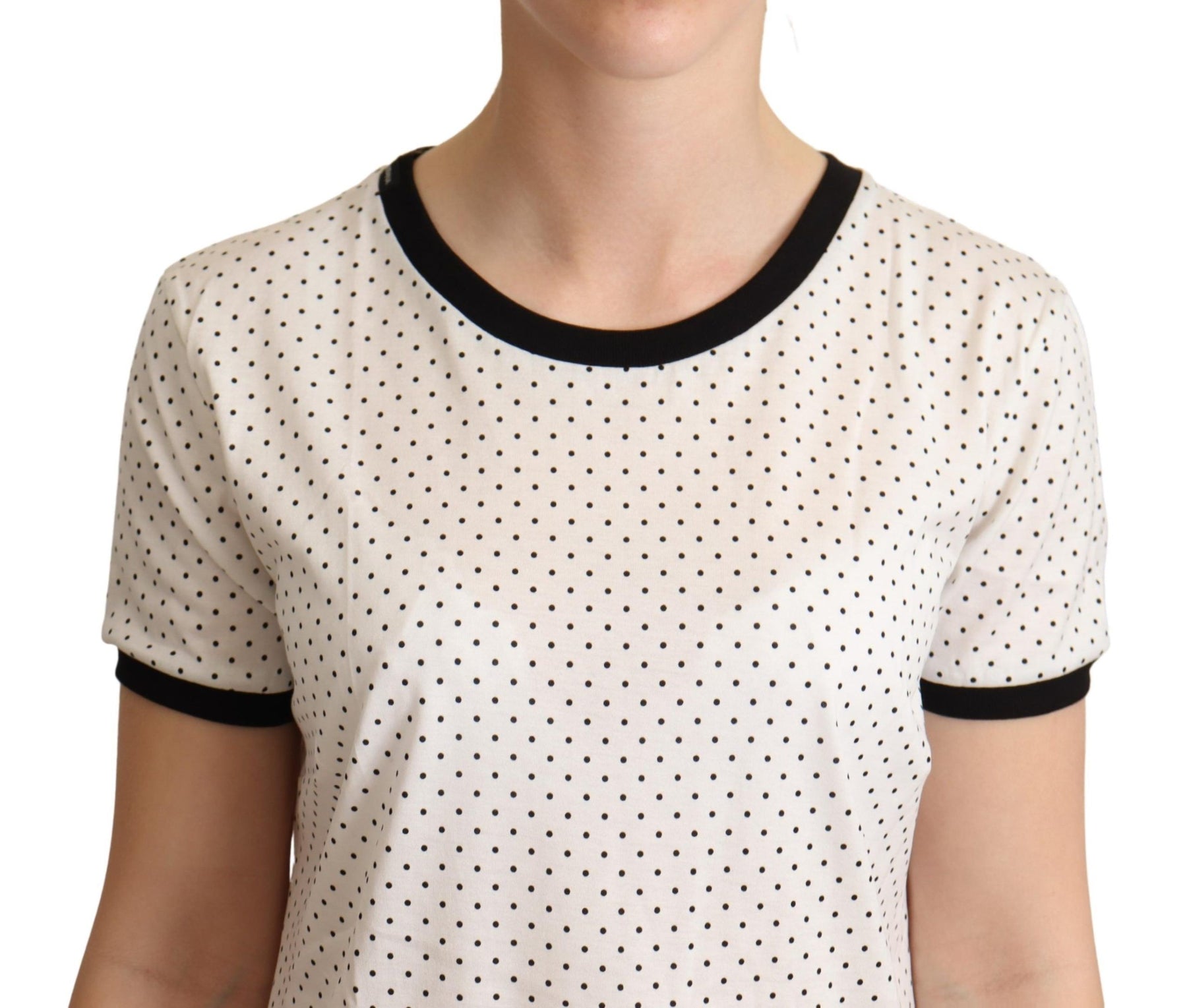 Dolce & Gabbana White Dotted Crewneck Cotton T-shirt | Regal Royce