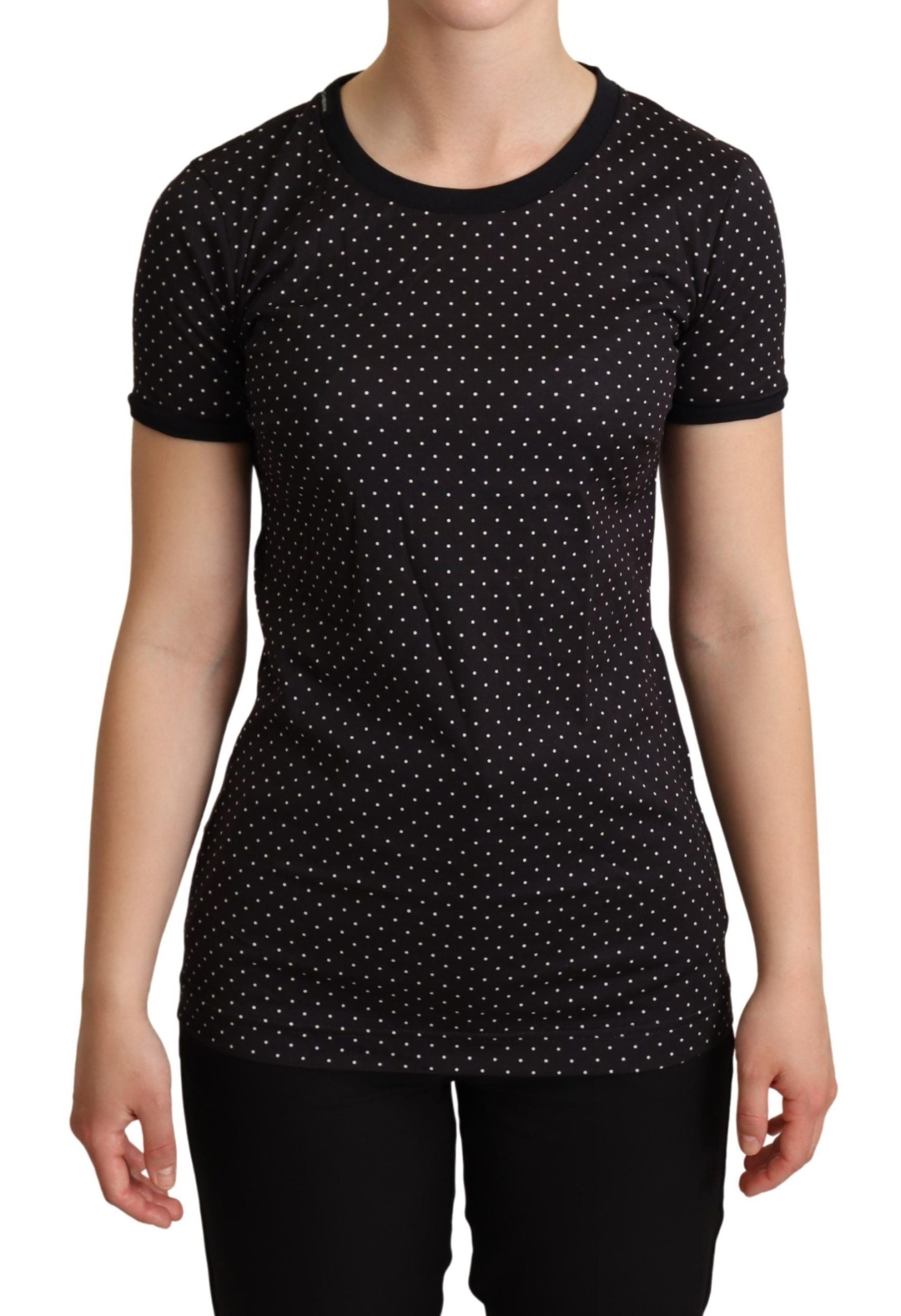 Dolce & Gabbana Black Dotted Crewneck  Cotton T-shirt | Regal Royce