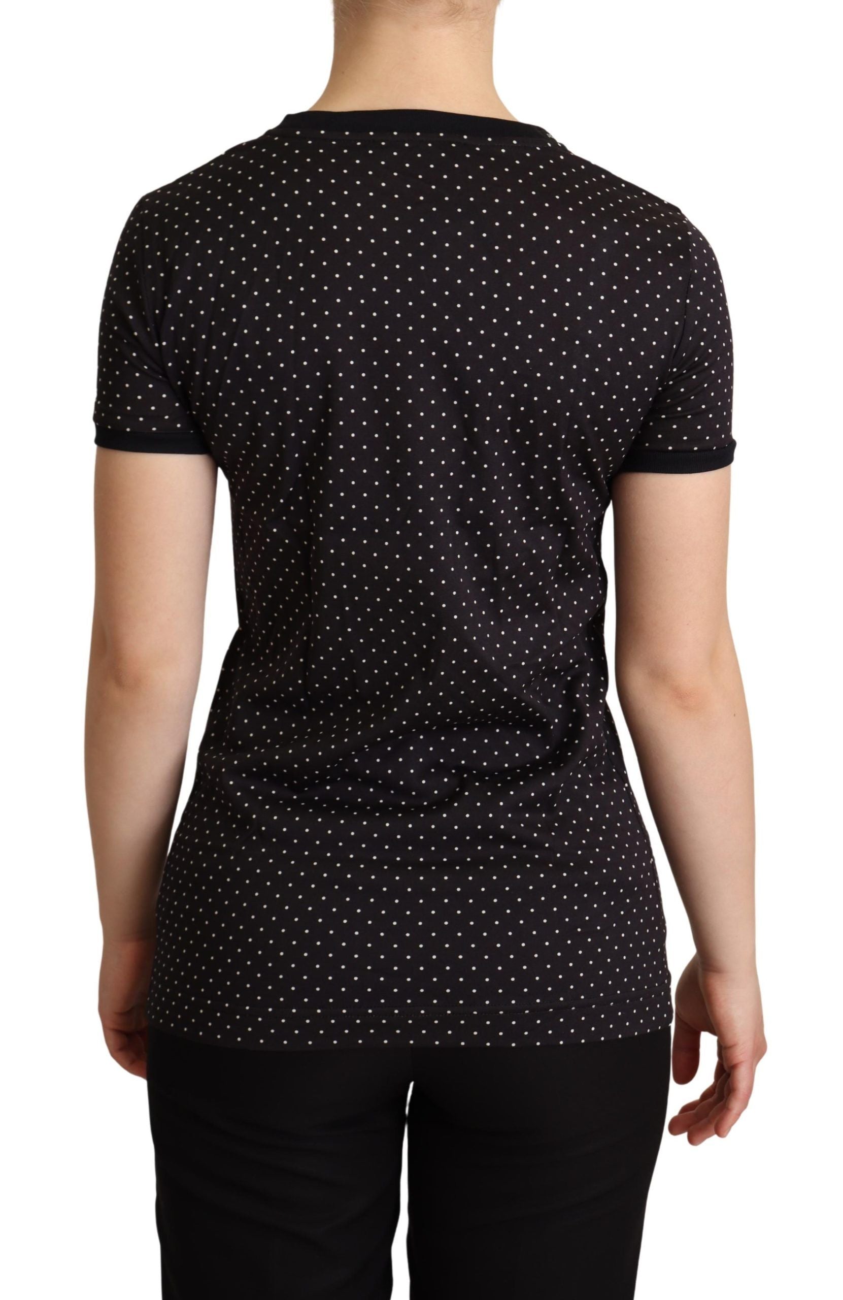 Dolce & Gabbana Black Dotted Crewneck  Cotton T-shirt | Regal Royce