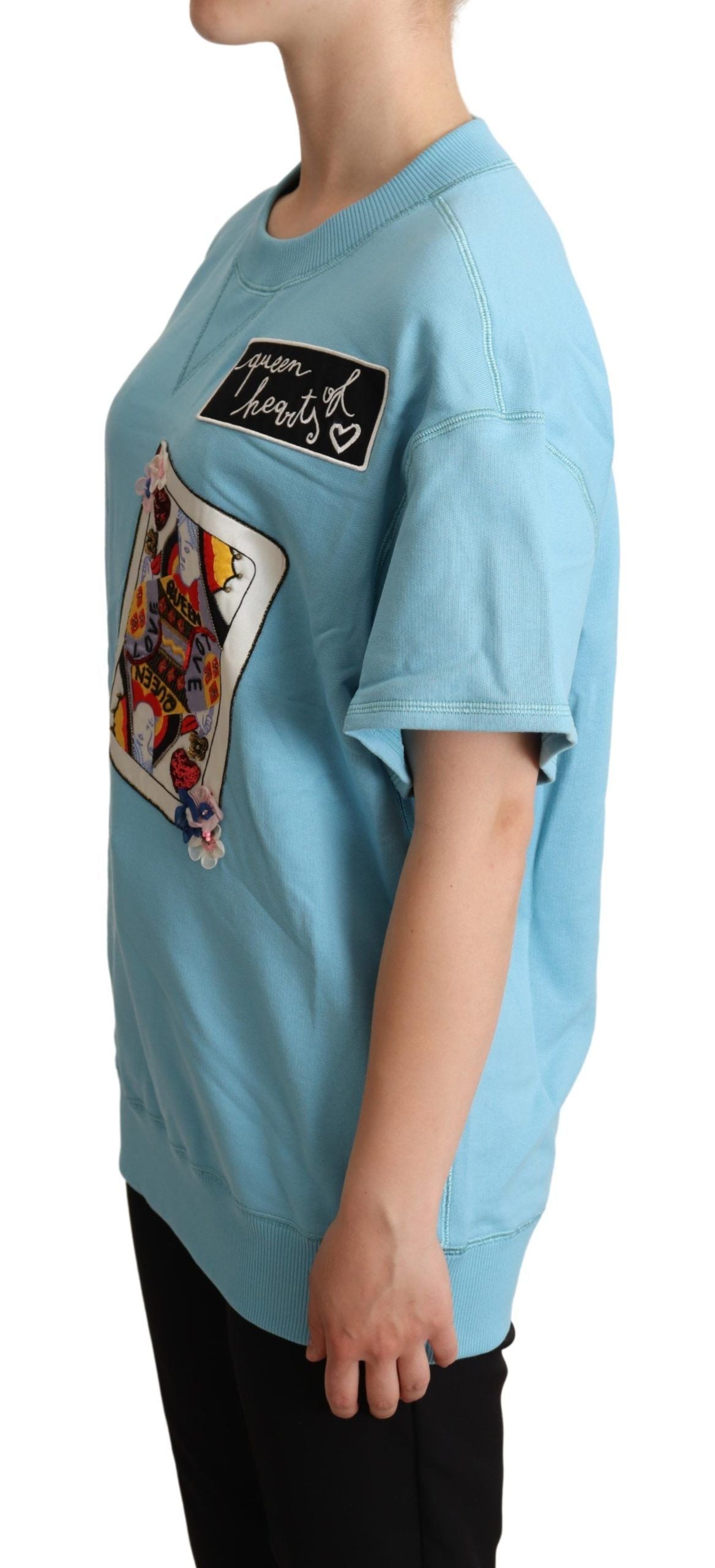 Dolce & Gabbana BLue Queen Of Hearts Card Sweater T-shirt | Regal Royce