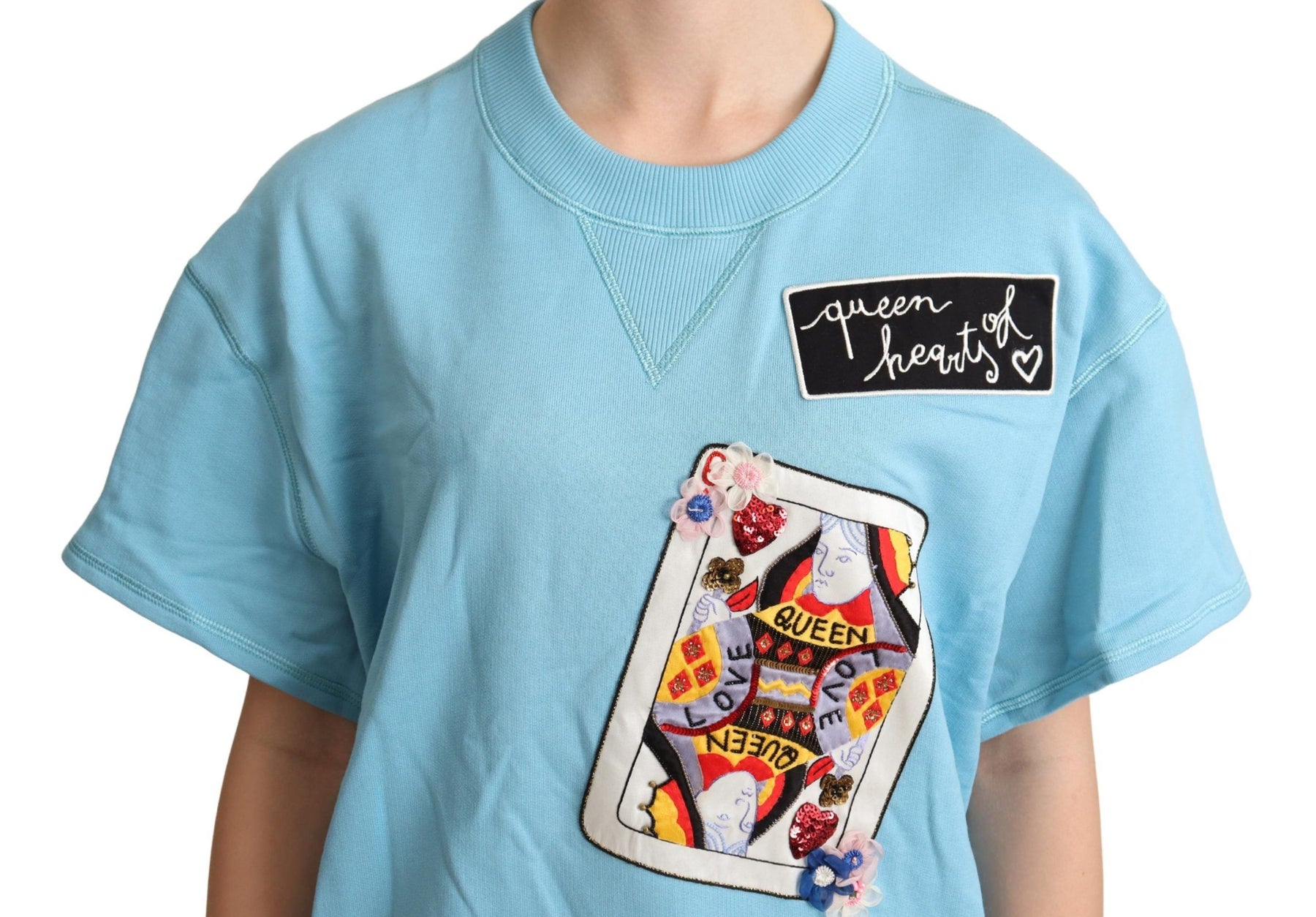 Dolce & Gabbana BLue Queen Of Hearts Card Sweater T-shirt | Regal Royce